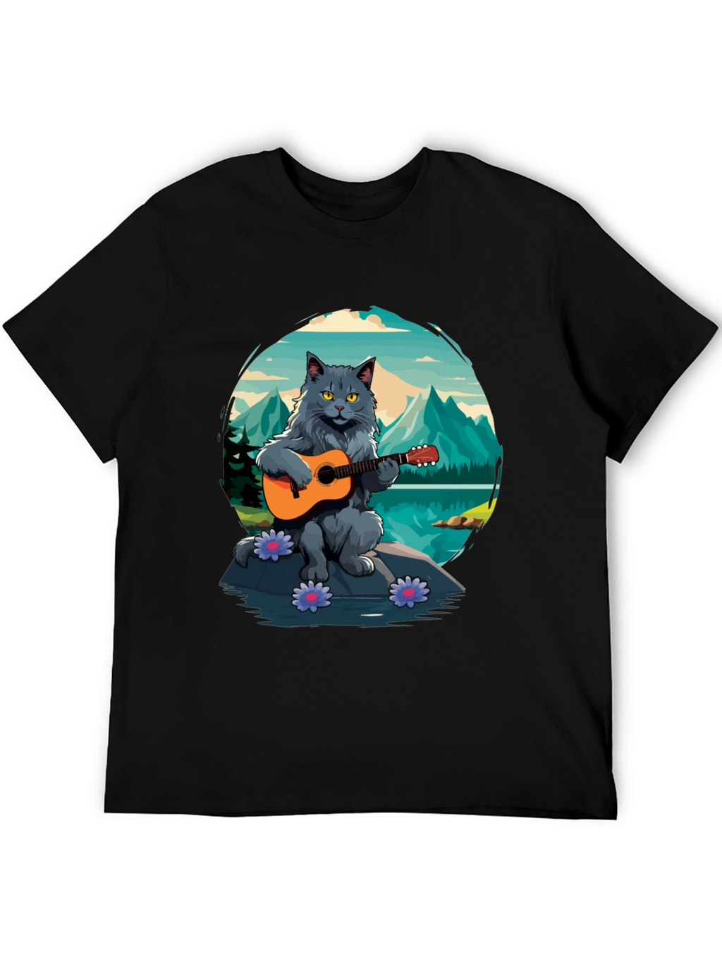 Cat Guitarist Graphic Tee - Playful & Unique Design