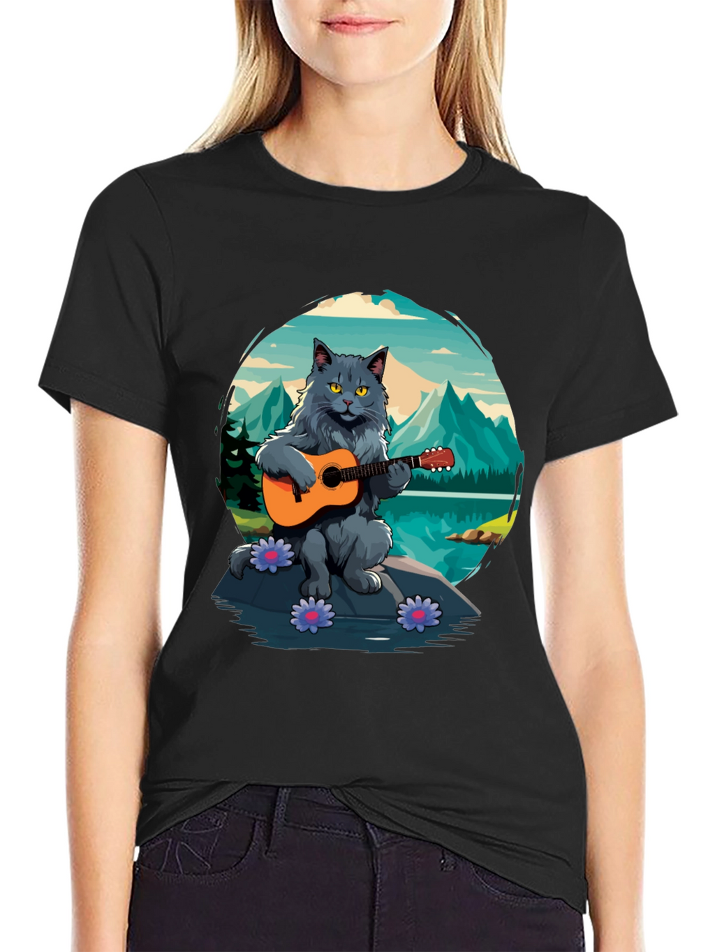 Cat Guitarist Graphic Tee - Playful & Unique Design