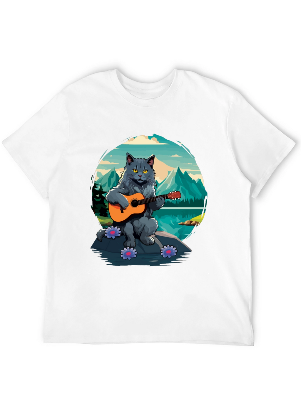 Cat Guitarist Graphic Tee - Playful & Unique Design