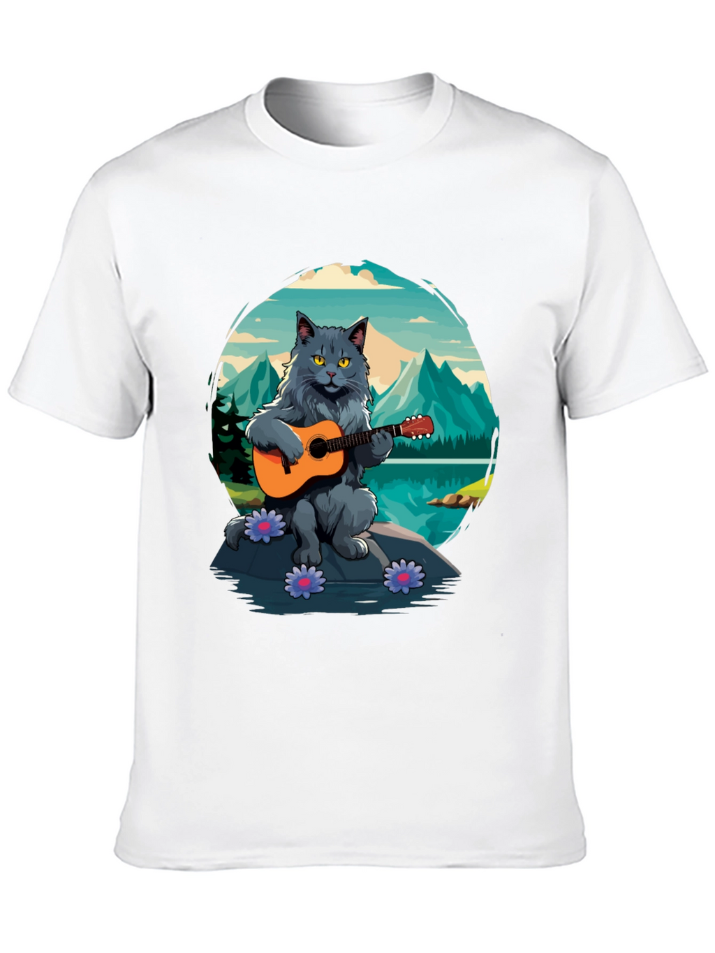 Cat Guitarist Graphic Tee - Playful & Unique Design