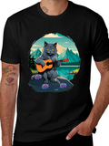 Cat Guitarist Graphic Tee - Playful & Unique Design