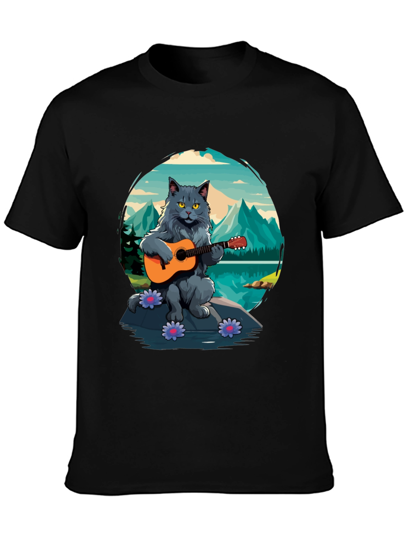 Cat Guitarist Graphic Tee - Playful & Unique Design