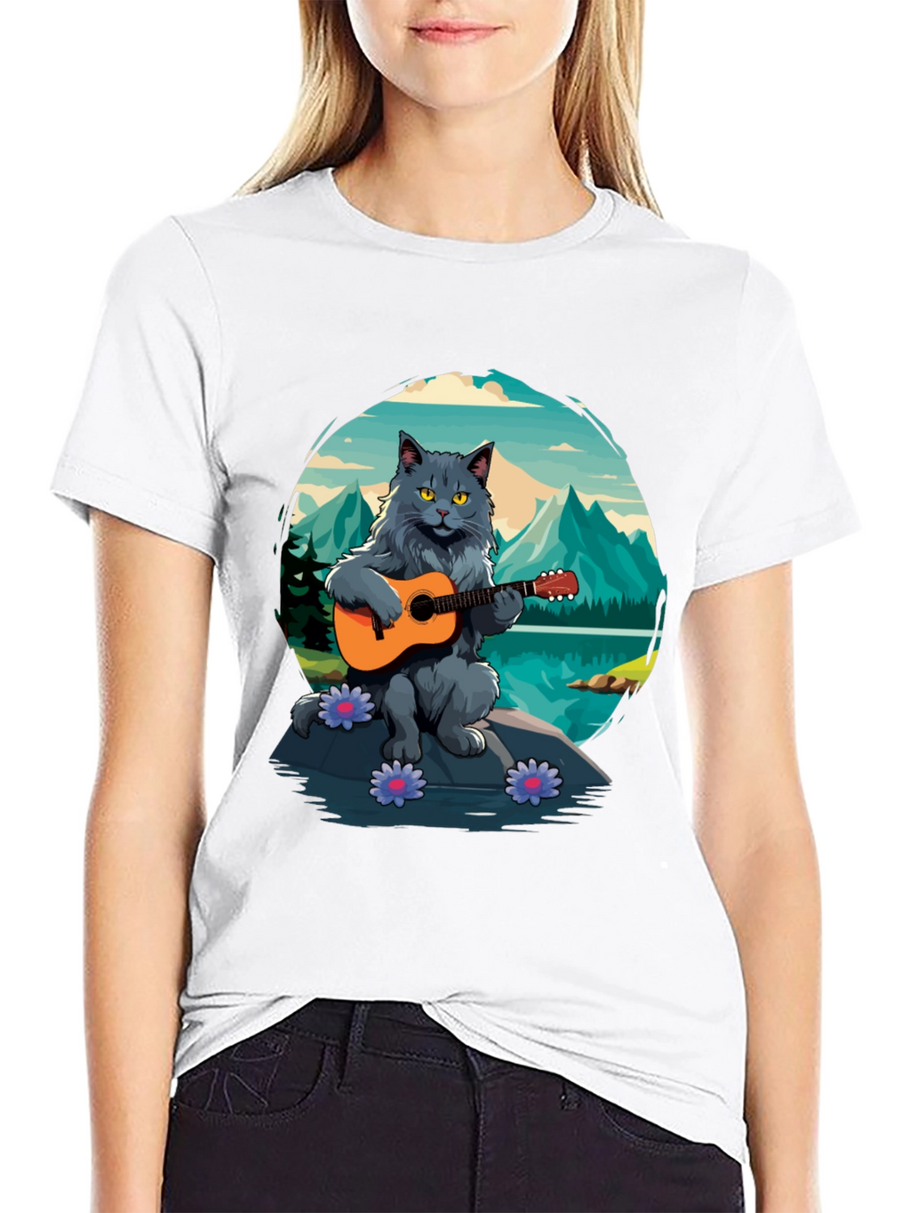 Cat Guitarist Graphic Tee - Playful & Unique Design