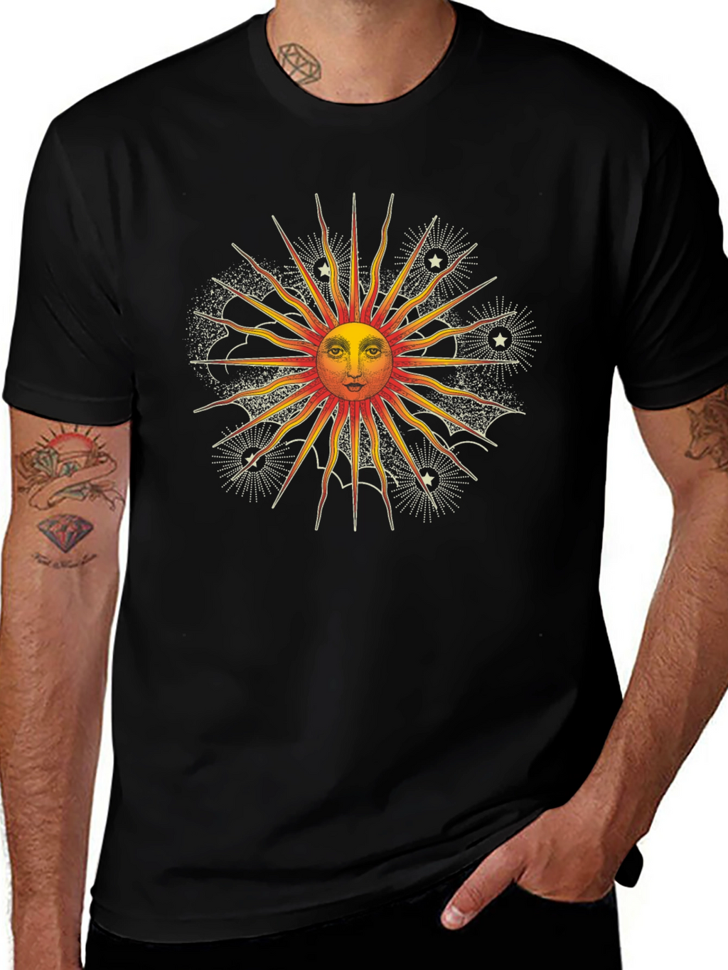 Celestial Sun Graphic Tee - Black Cotton Shirt