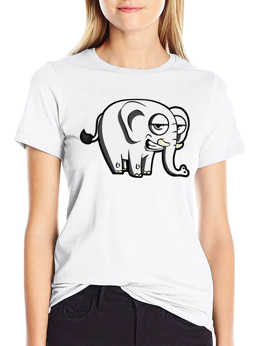 Funny Elephant Cartoon Black T-Shirt