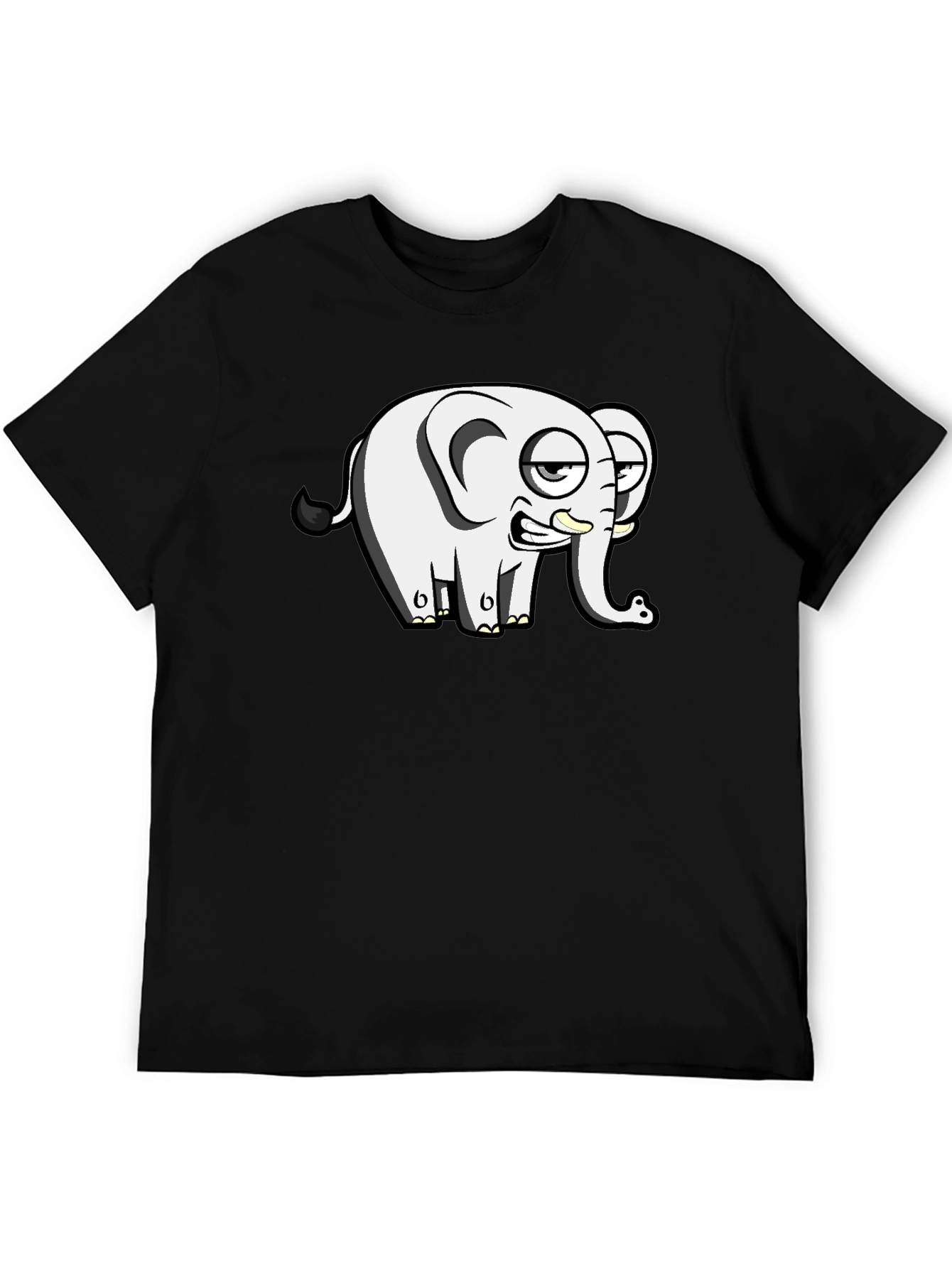Funny Elephant Cartoon Black T-Shirt