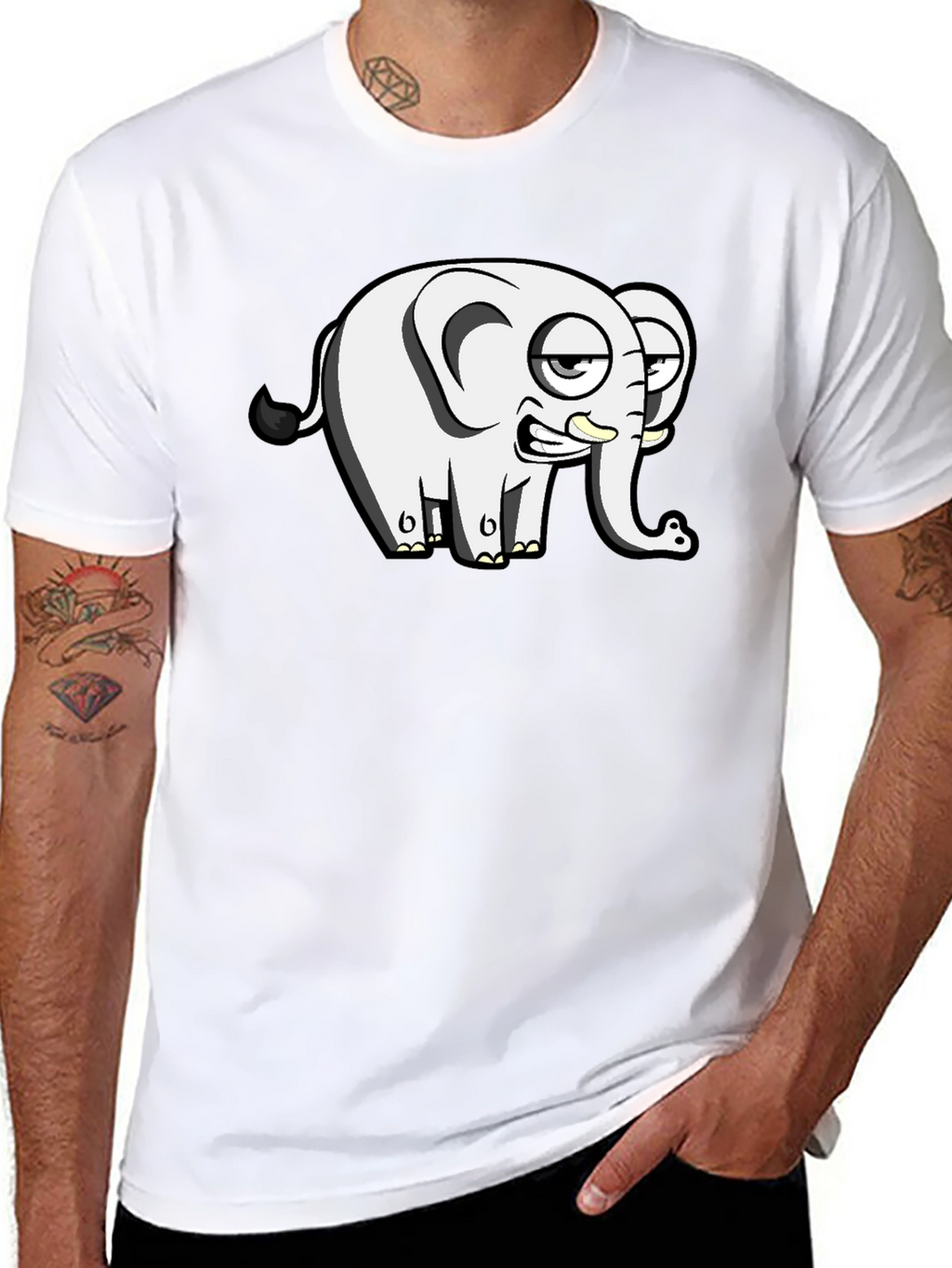 Funny Elephant Cartoon Black T-Shirt
