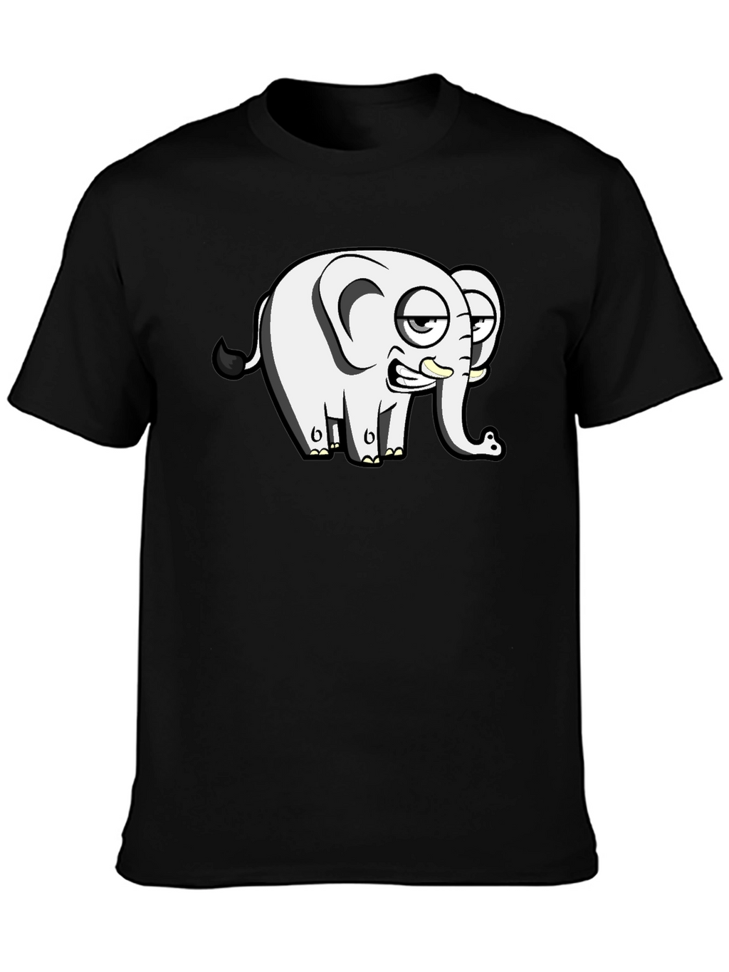 Funny Elephant Cartoon Black T-Shirt