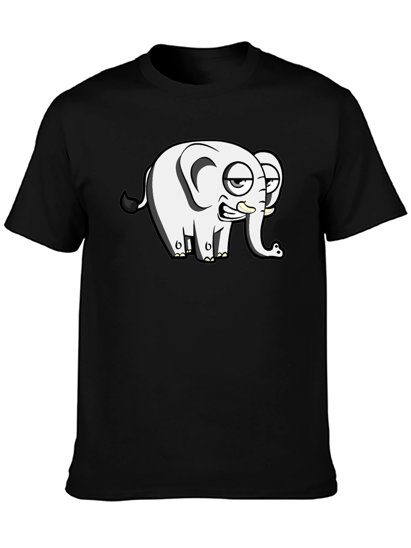 Funny Elephant Cartoon Black T-Shirt