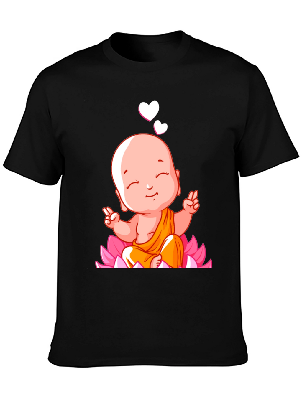 Cute Buddha Baby Peace Sign Black T-Shirt