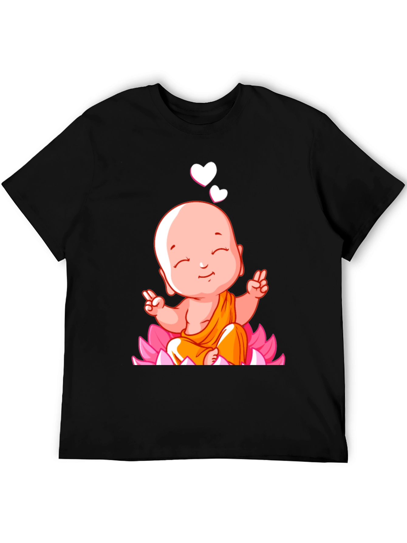 Cute Buddha Baby Peace Sign Black T-Shirt