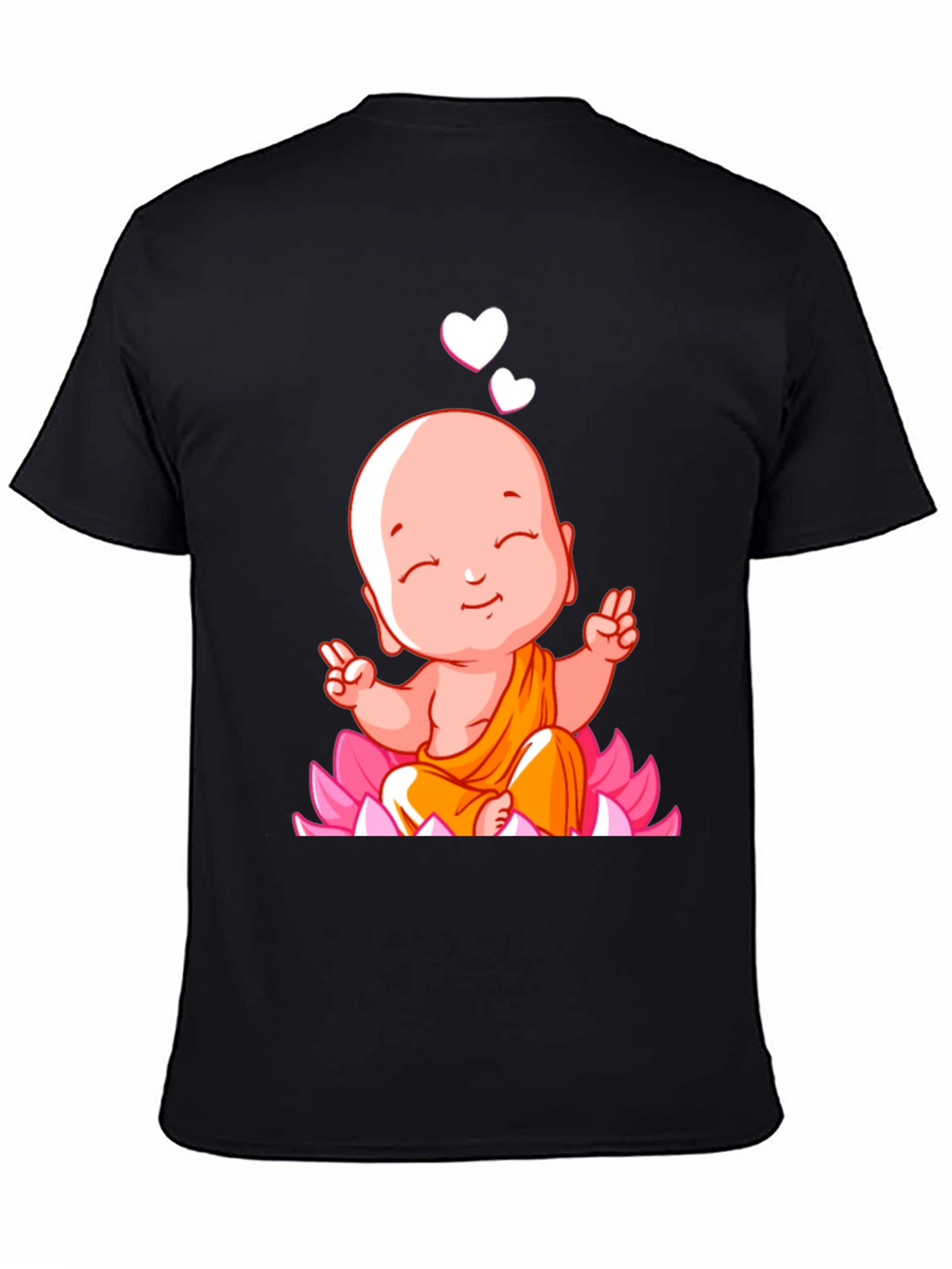 Cute Buddha Baby Peace Sign Black T-Shirt