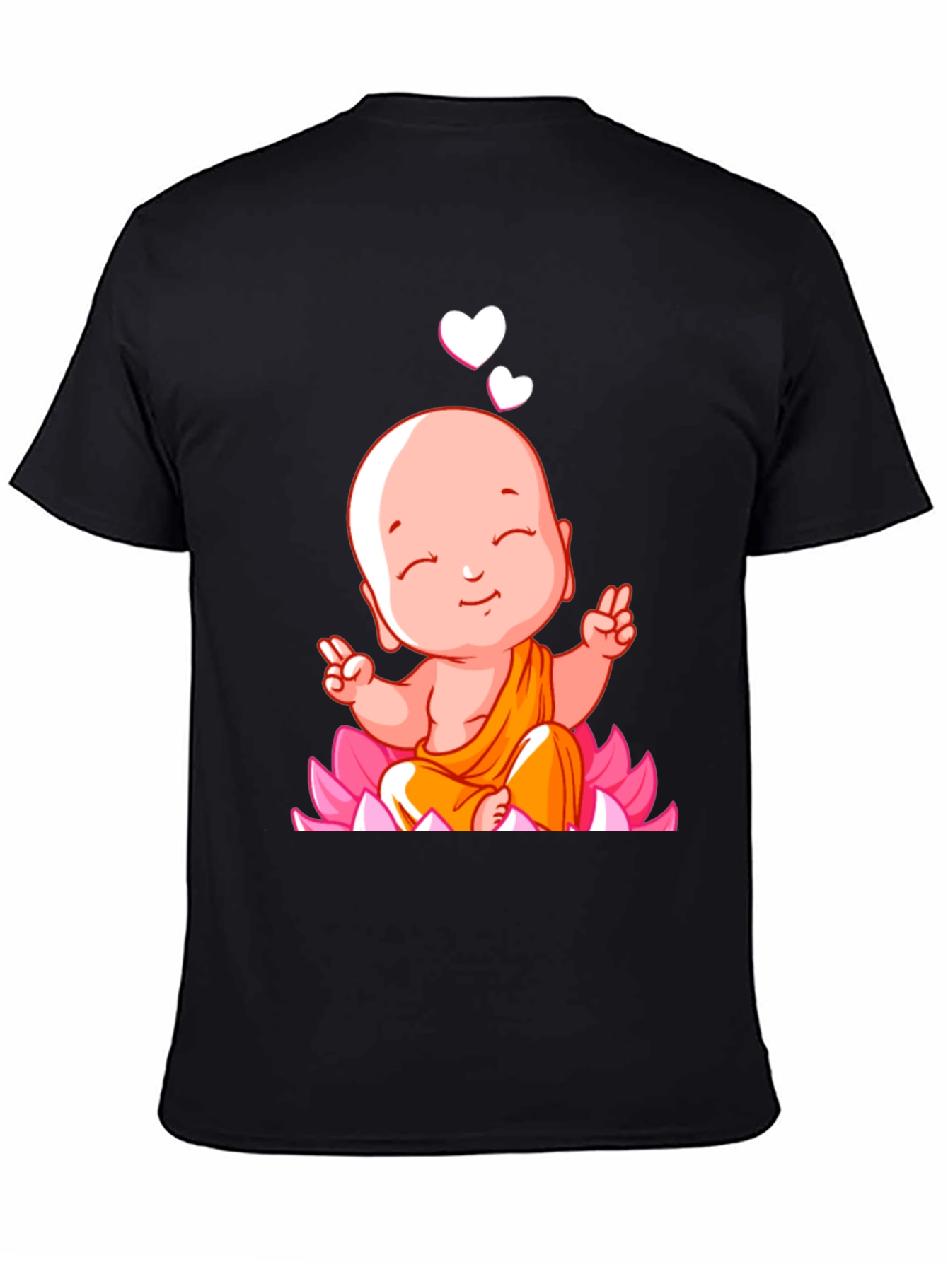 Cute Buddha Baby Peace Sign Black T-Shirt