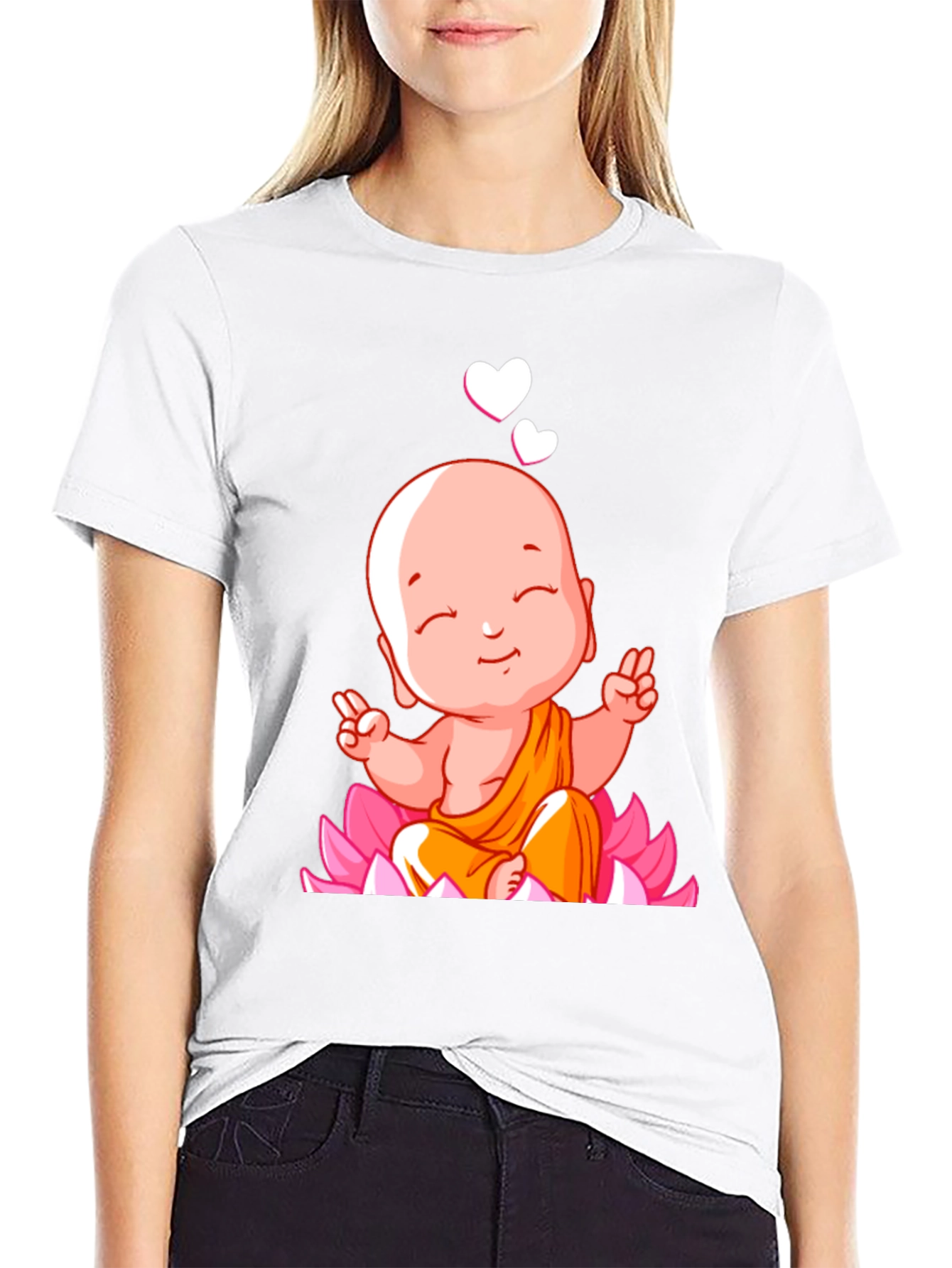 Cute Buddha Baby Peace Sign Black T-Shirt