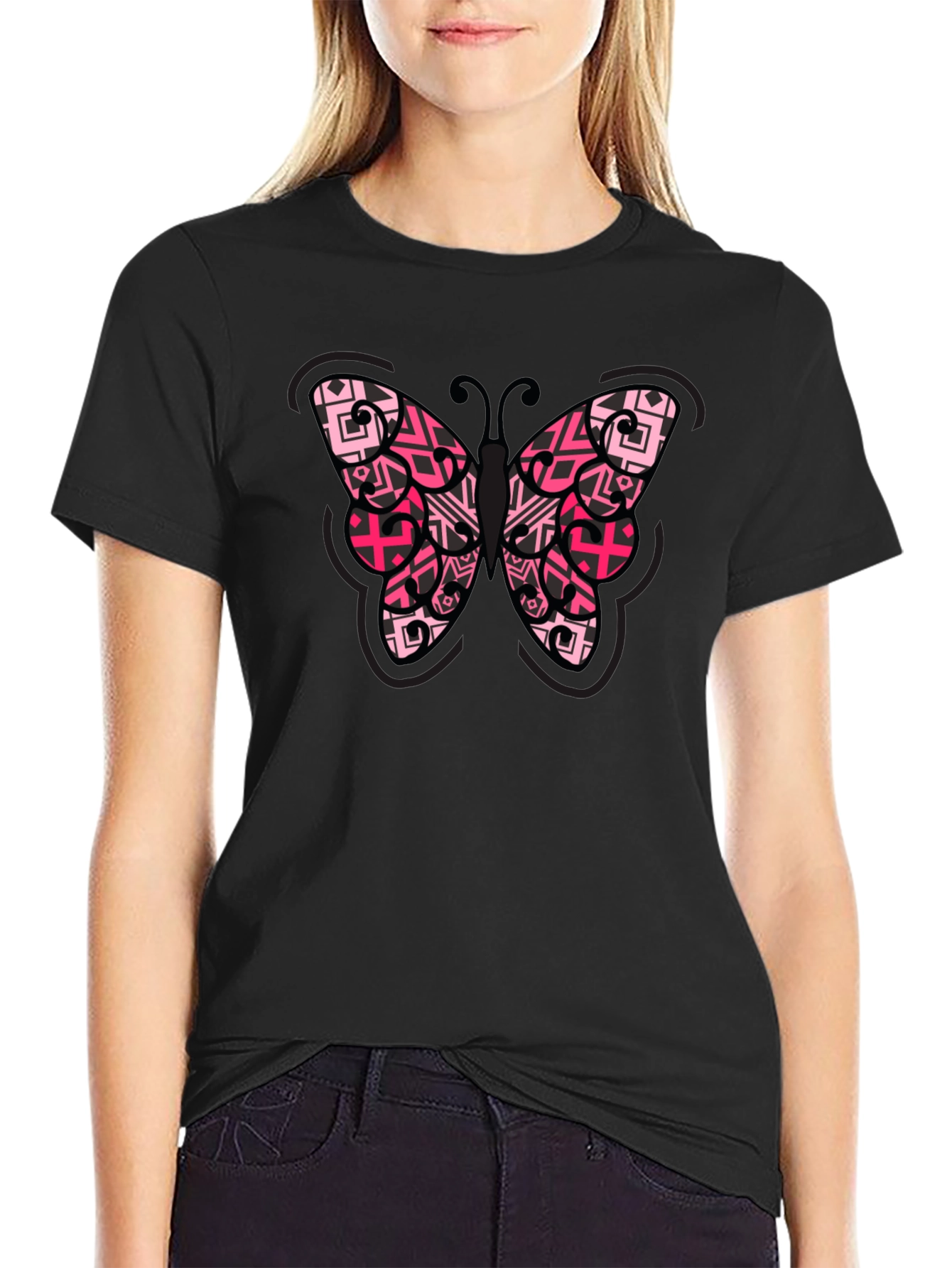 Butterfly Graphic Tee - Black Cotton Blend Shirt