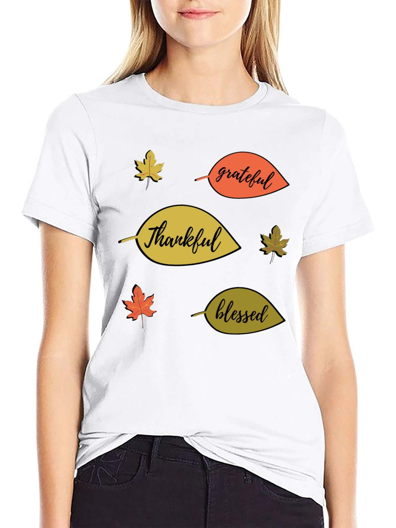 Fall Themed T-Shirt: Thankful Grateful Blessed