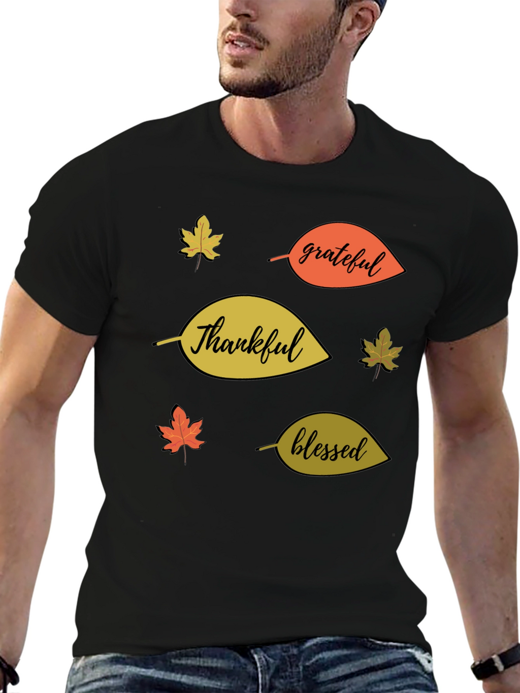 Fall Themed T-Shirt: Thankful Grateful Blessed