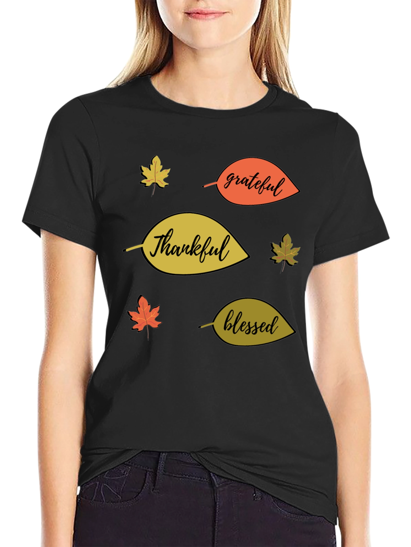Fall Themed T-Shirt: Thankful Grateful Blessed