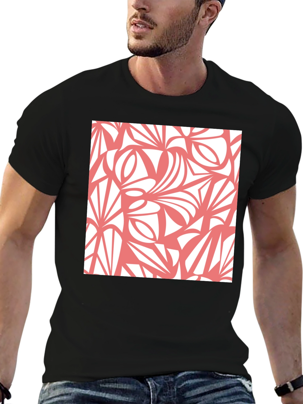 Abstract Pattern Black Crew Neck Tee