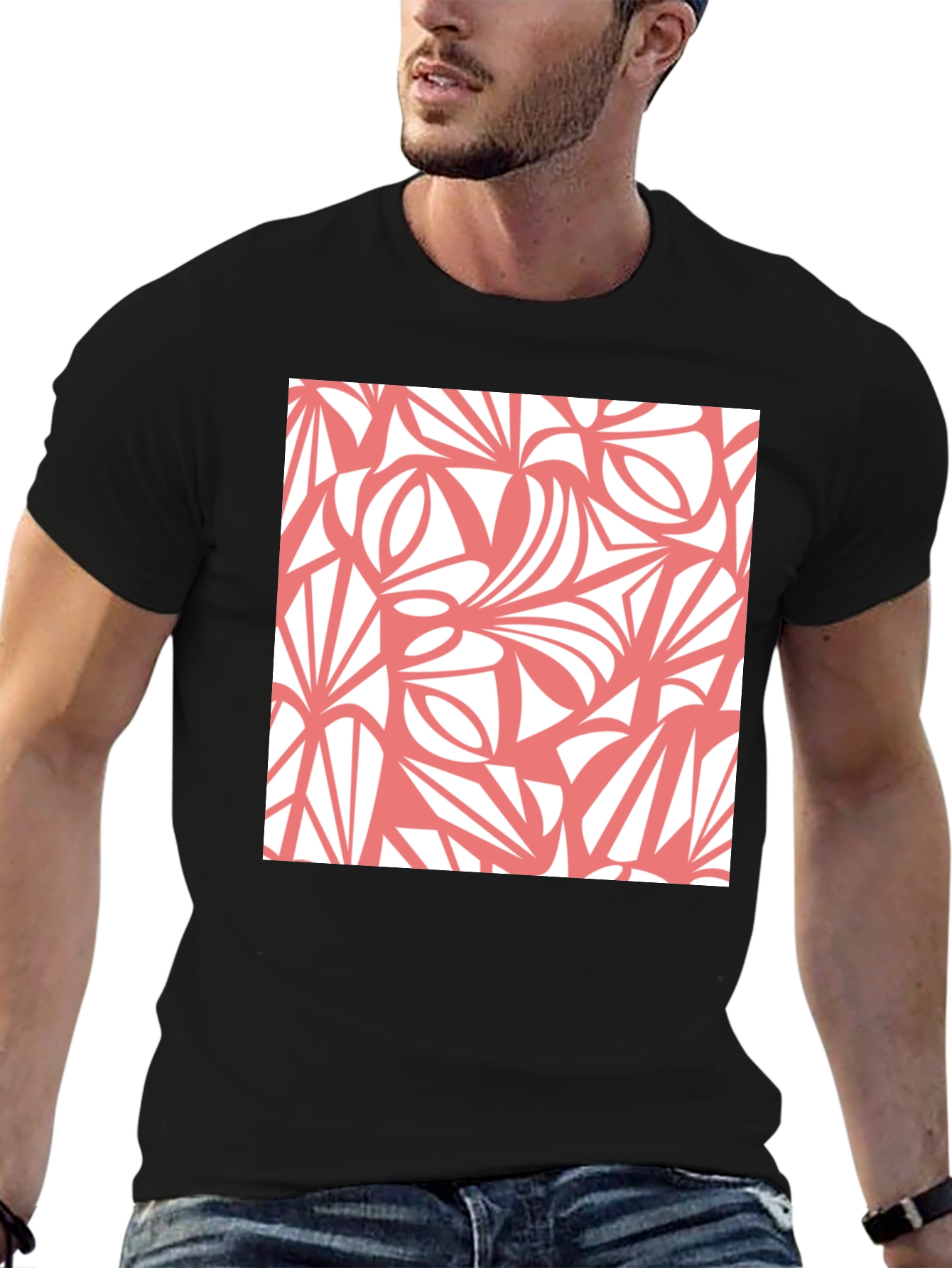 Abstract Pattern Black Crew Neck Tee