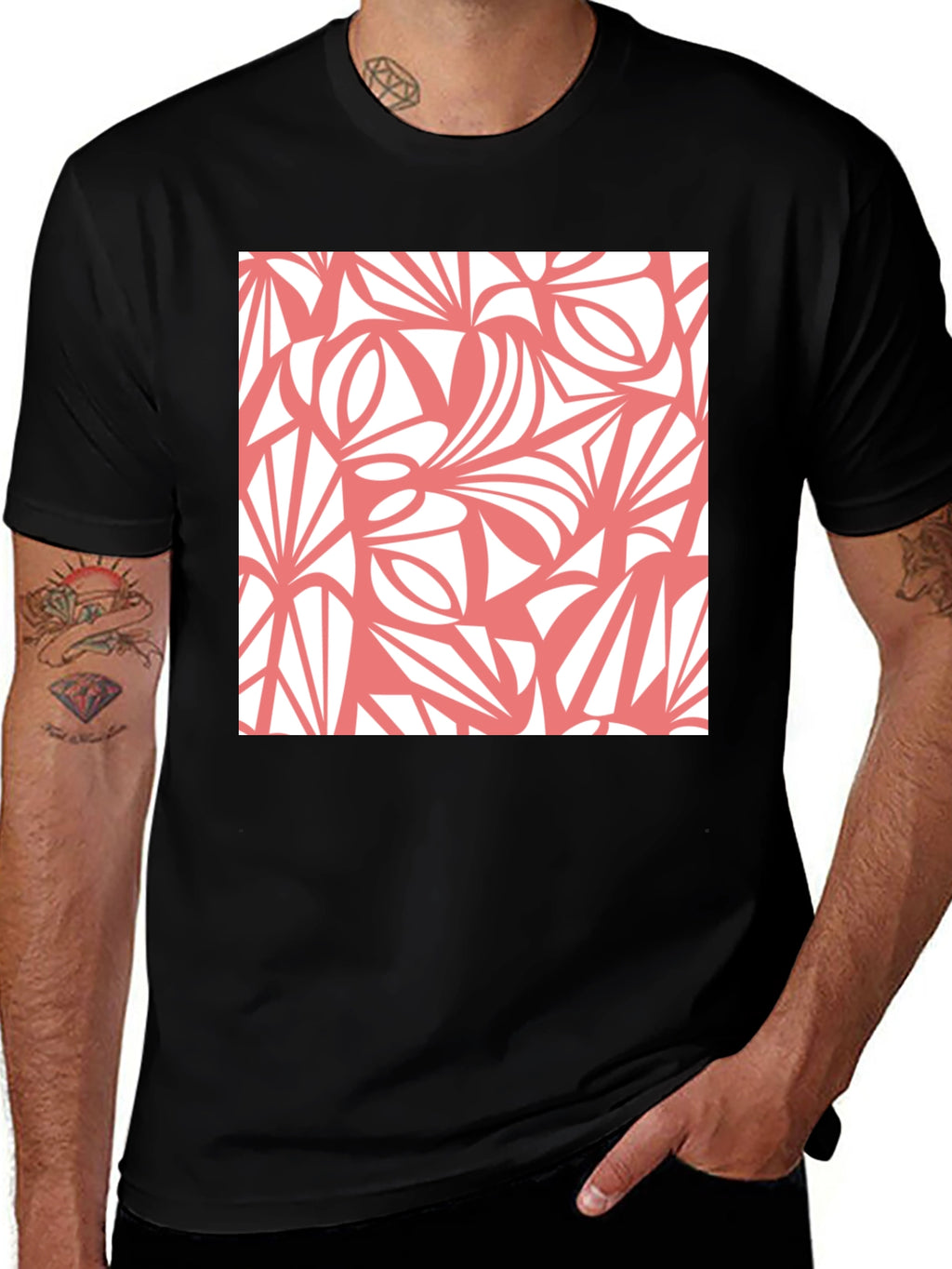 Abstract Pattern Black Crew Neck Tee