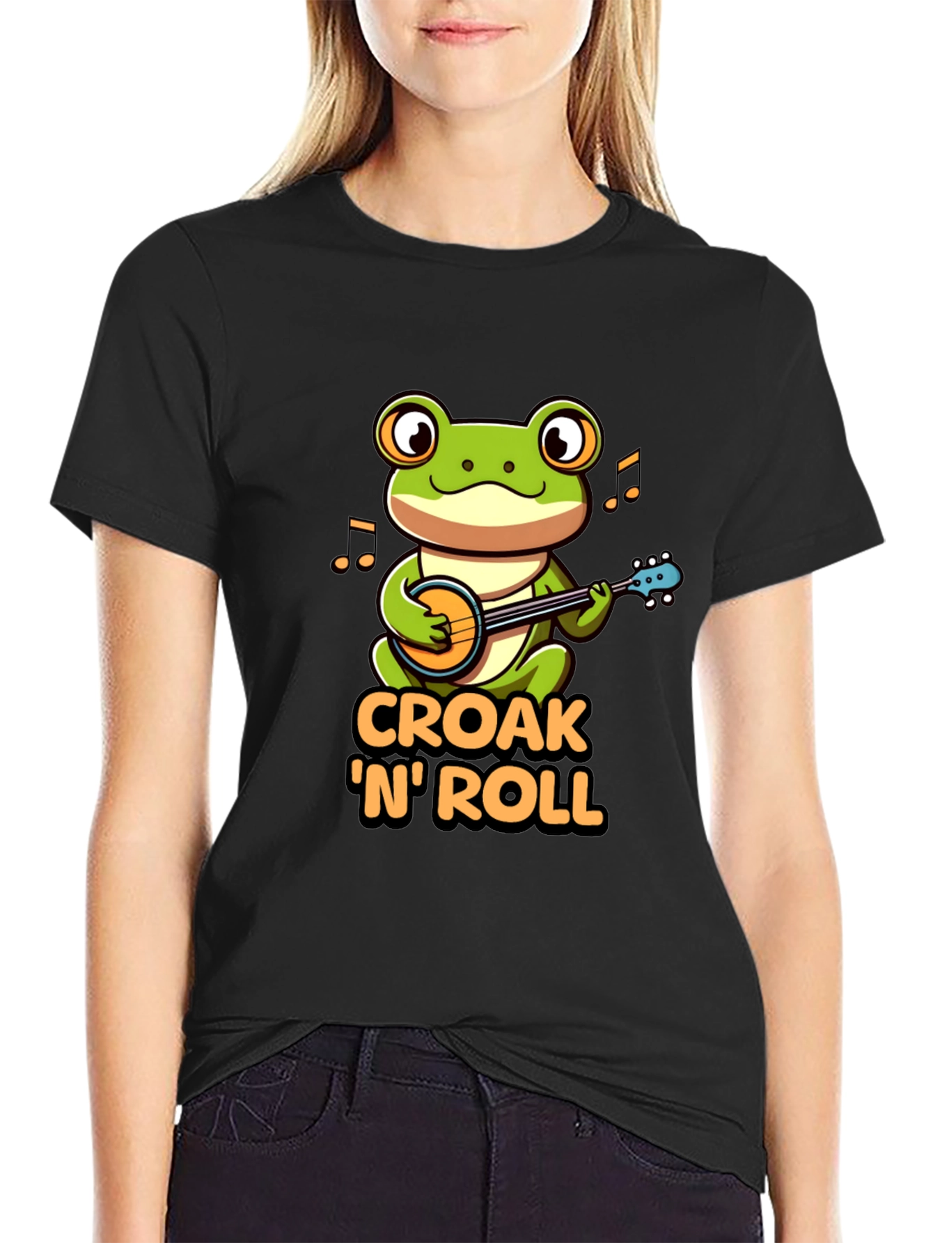 Croak N Roll Frog T-Shirt - Banjo Playing Amphibian Tee