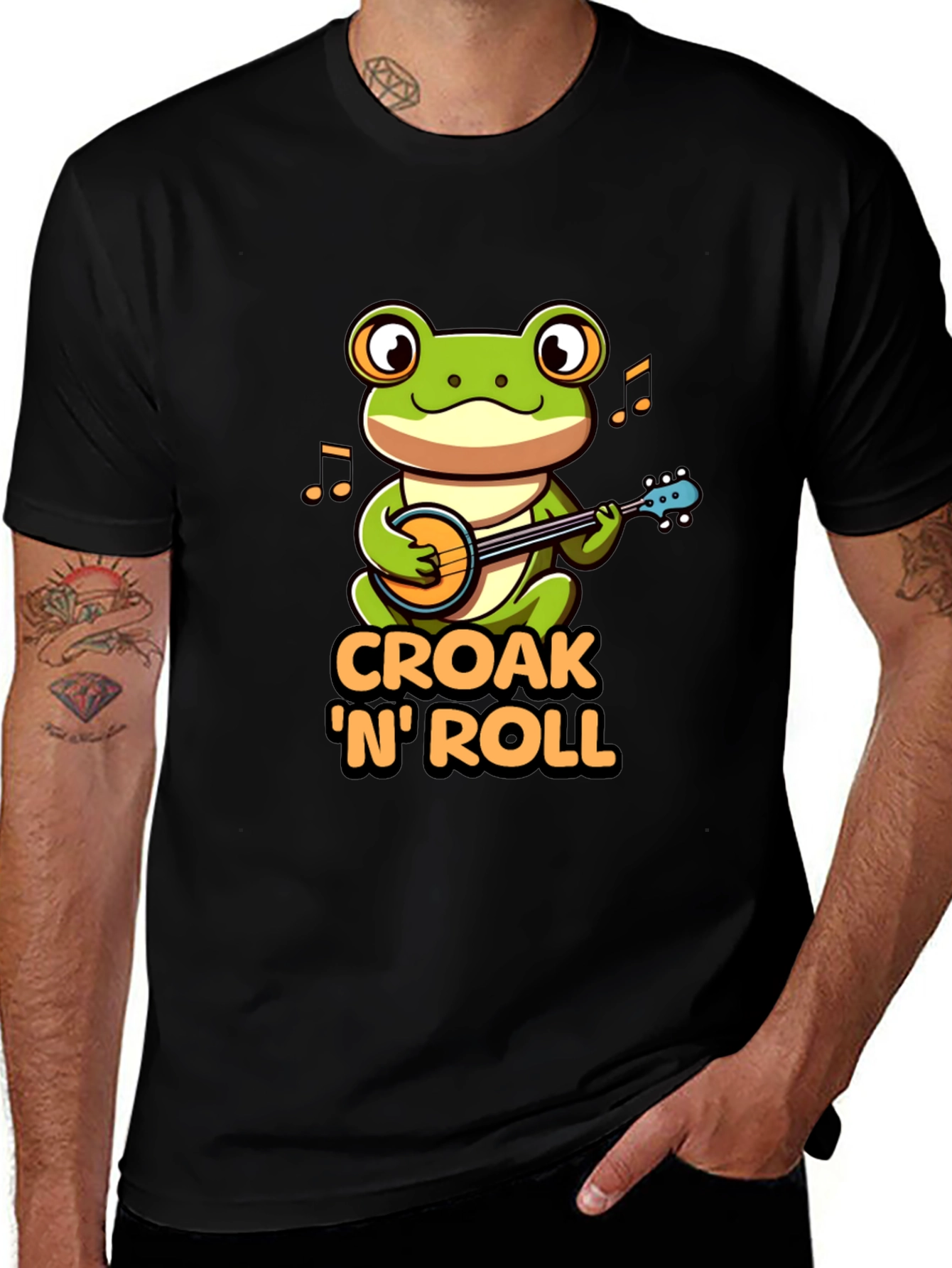 Croak N Roll Frog T-Shirt - Banjo Playing Amphibian Tee