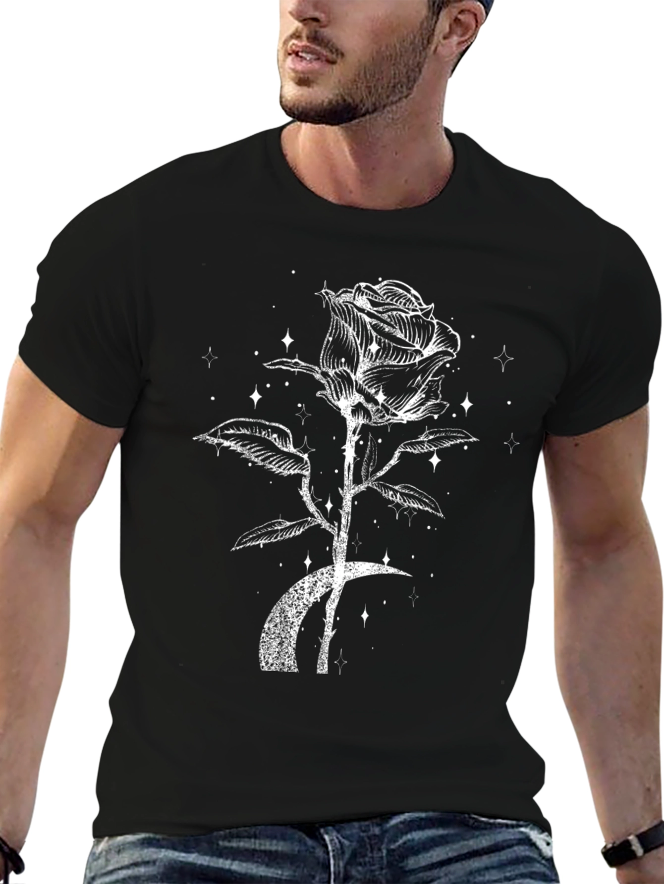 Rose & Moon Graphic Tee - Black