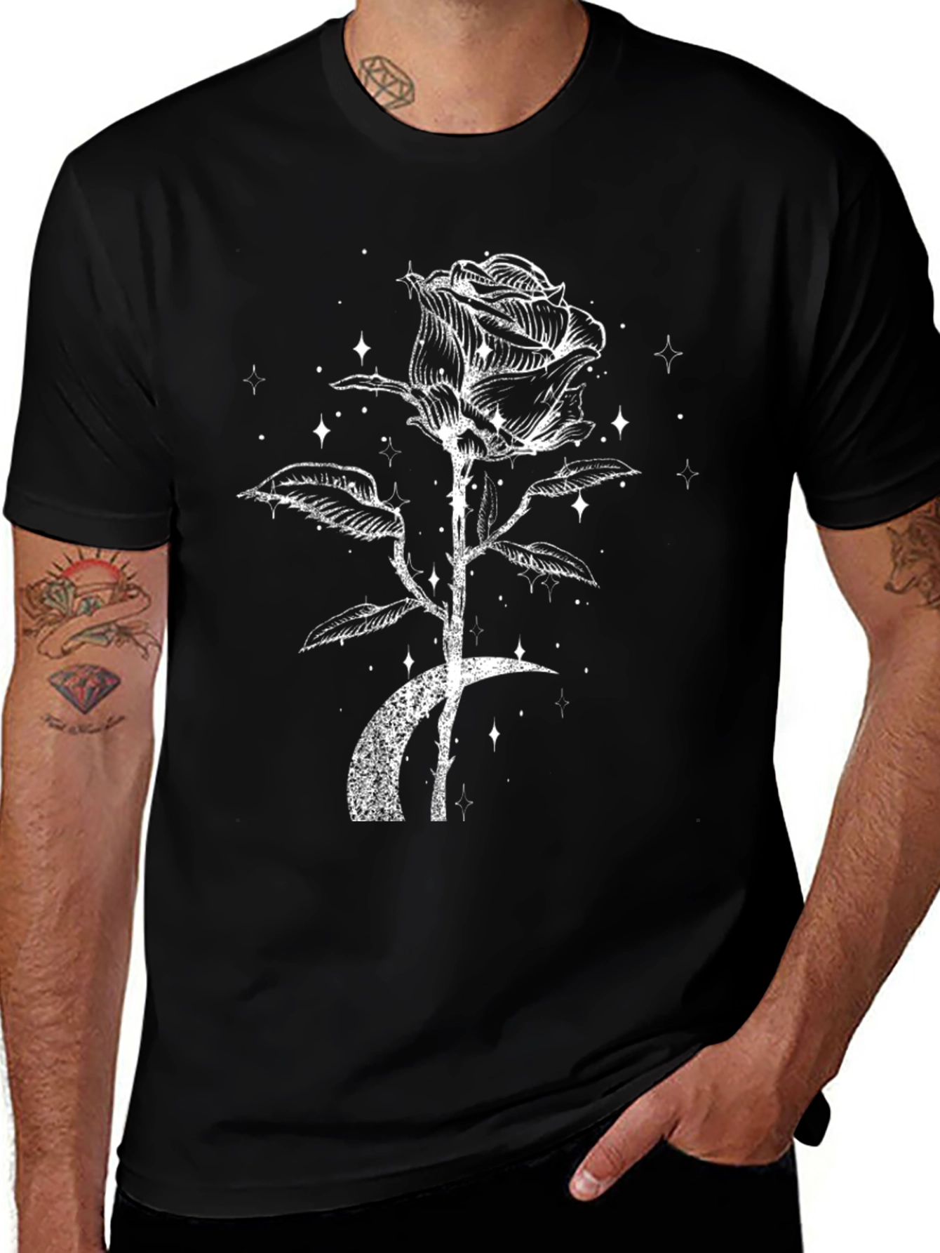 Rose & Moon Graphic Tee - Black
