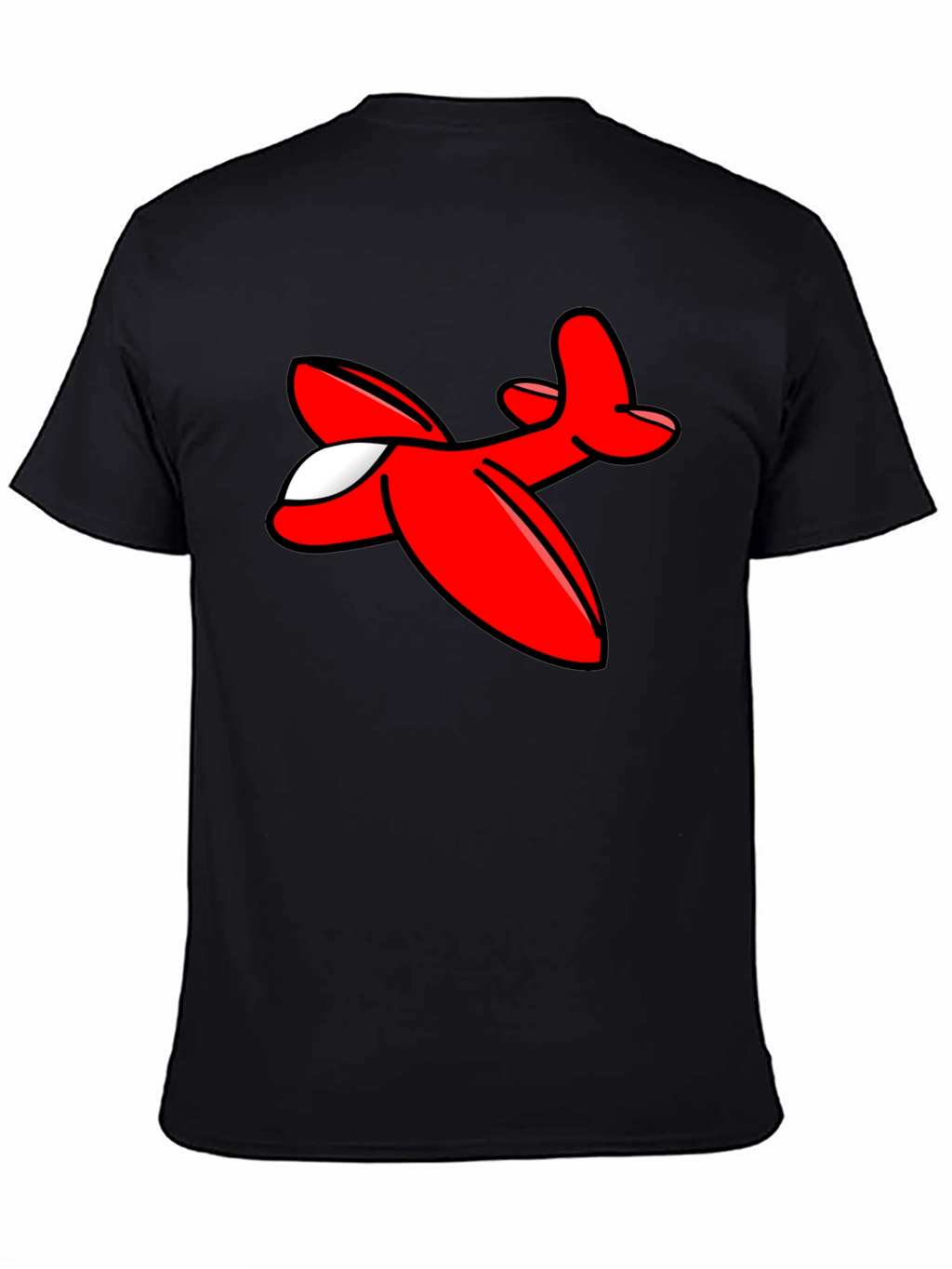 Cartoon Airplane Graphic Tee - Black Cotton T-Shirt