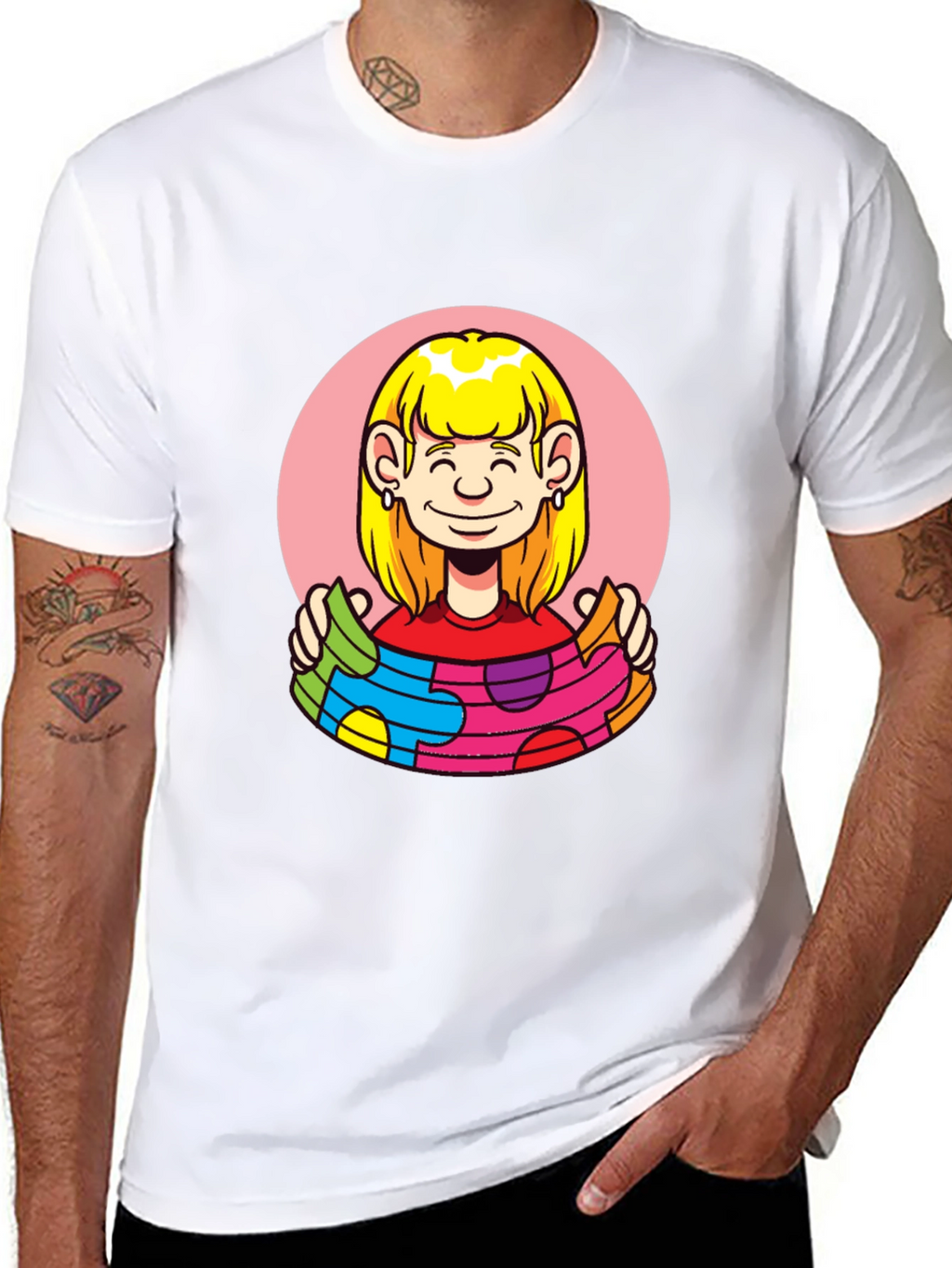 Puzzle Piece Woman Graphic Tee - Autism Awareness