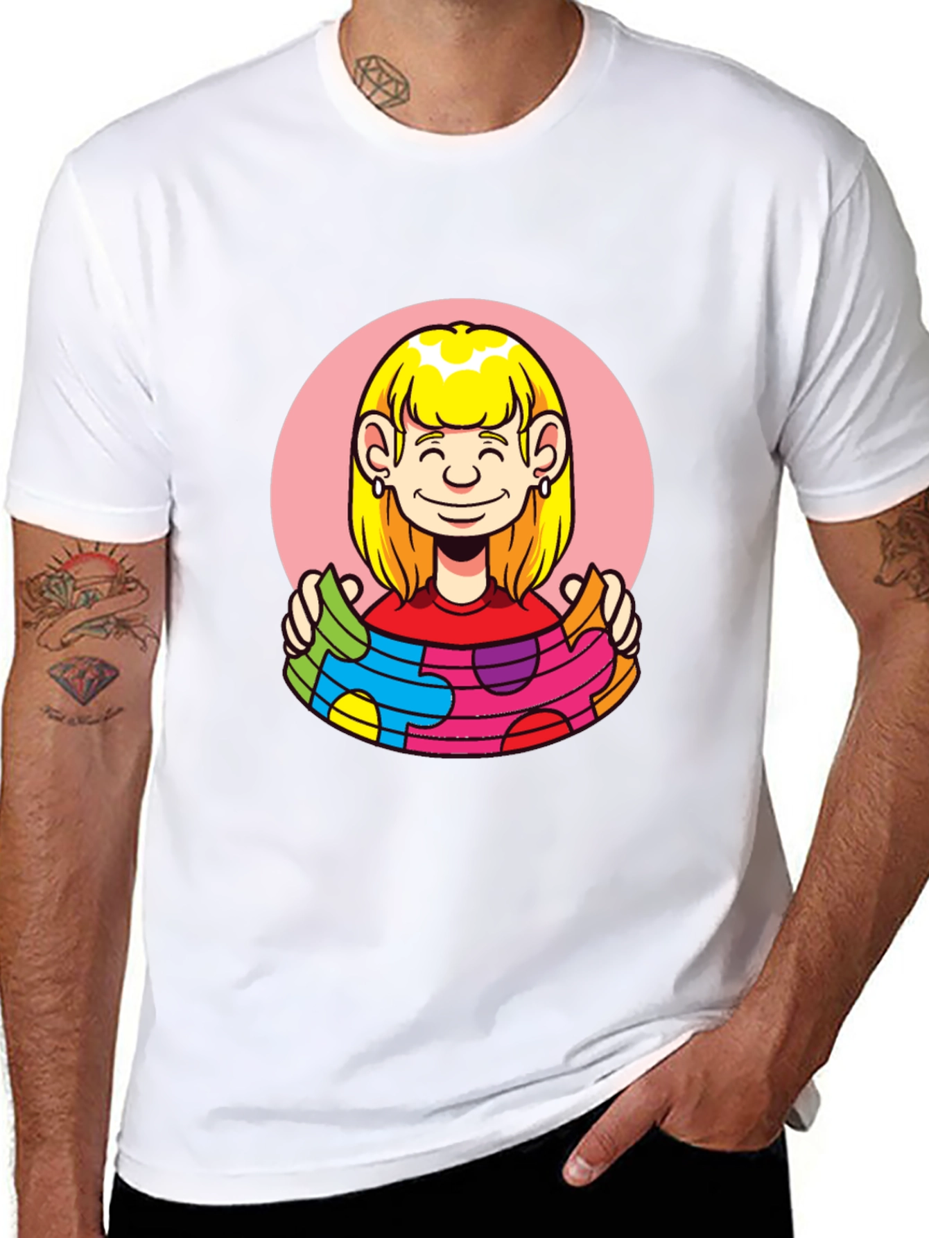 Puzzle Piece Woman Graphic Tee - Autism Awareness