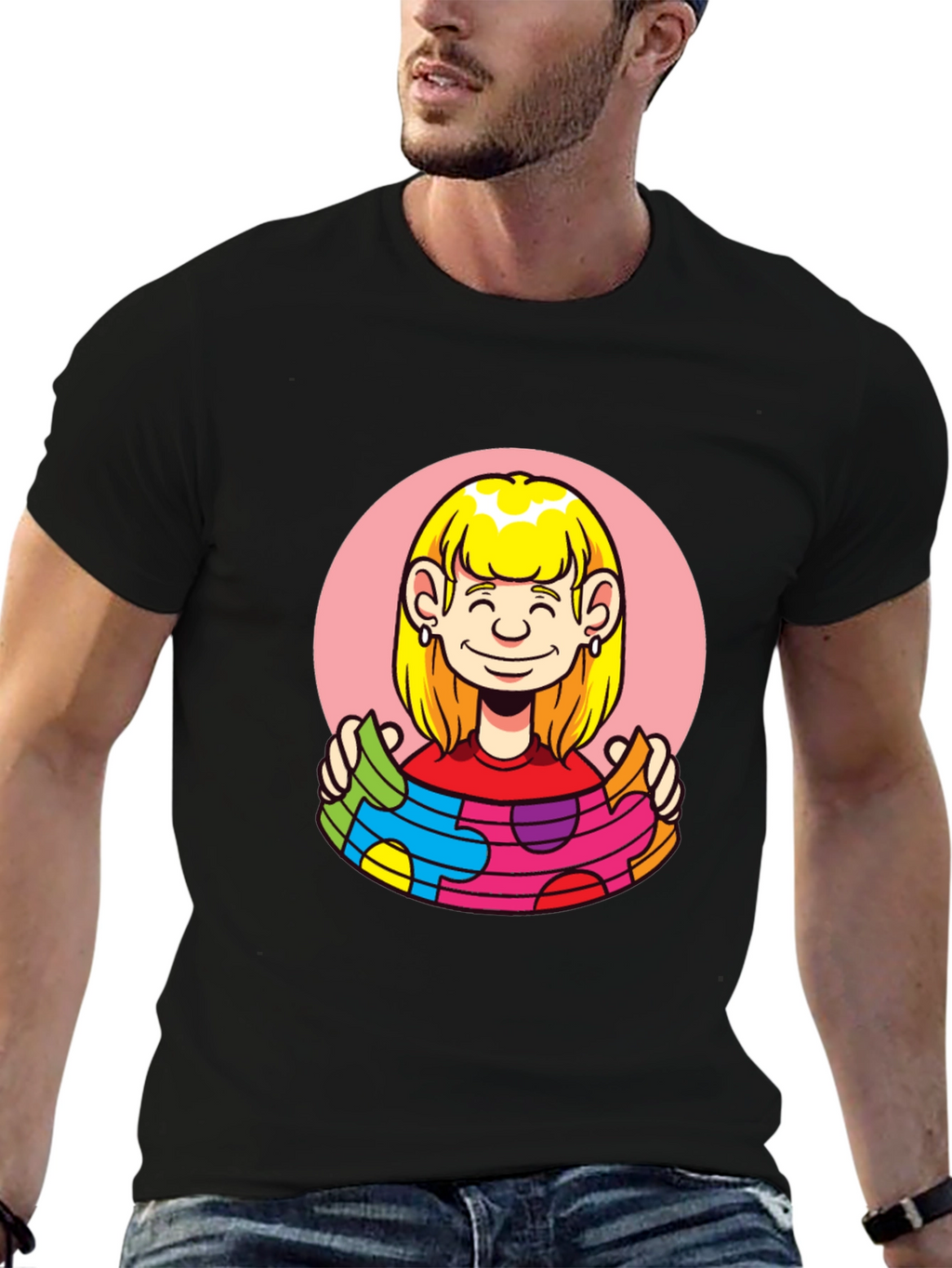 Puzzle Piece Woman Graphic Tee - Autism Awareness