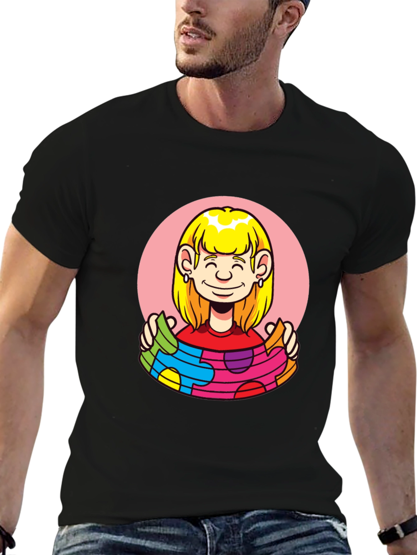 Puzzle Piece Woman Graphic Tee - Autism Awareness