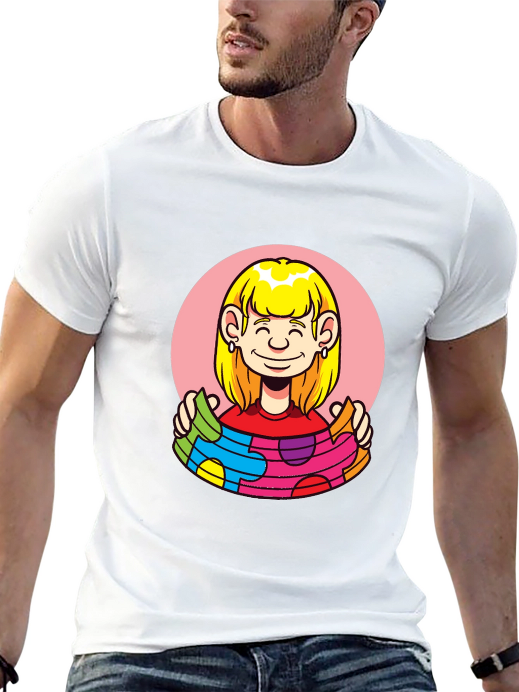 Puzzle Piece Woman Graphic Tee - Autism Awareness
