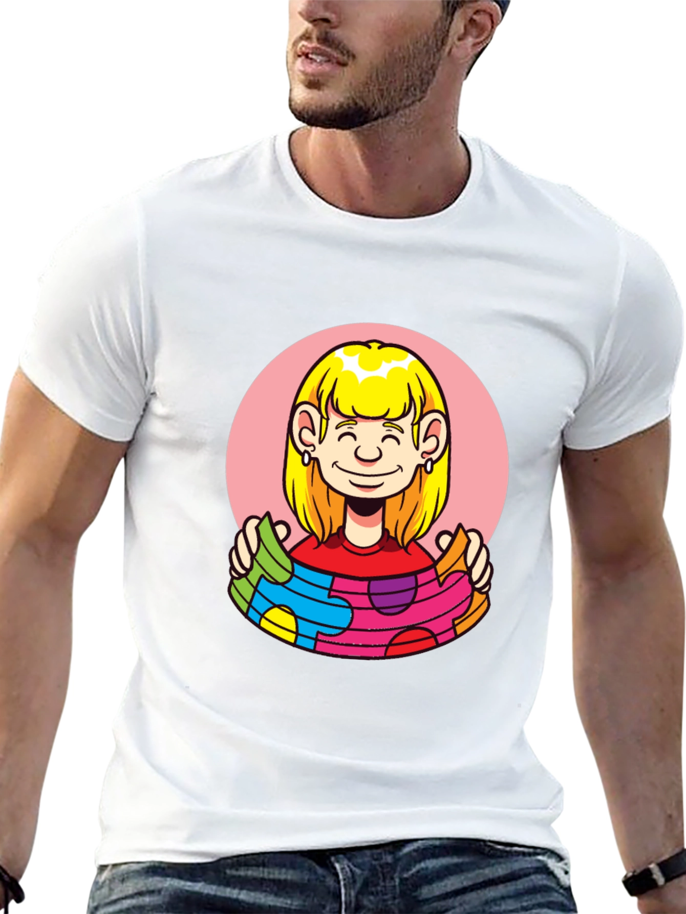Puzzle Piece Woman Graphic Tee - Autism Awareness
