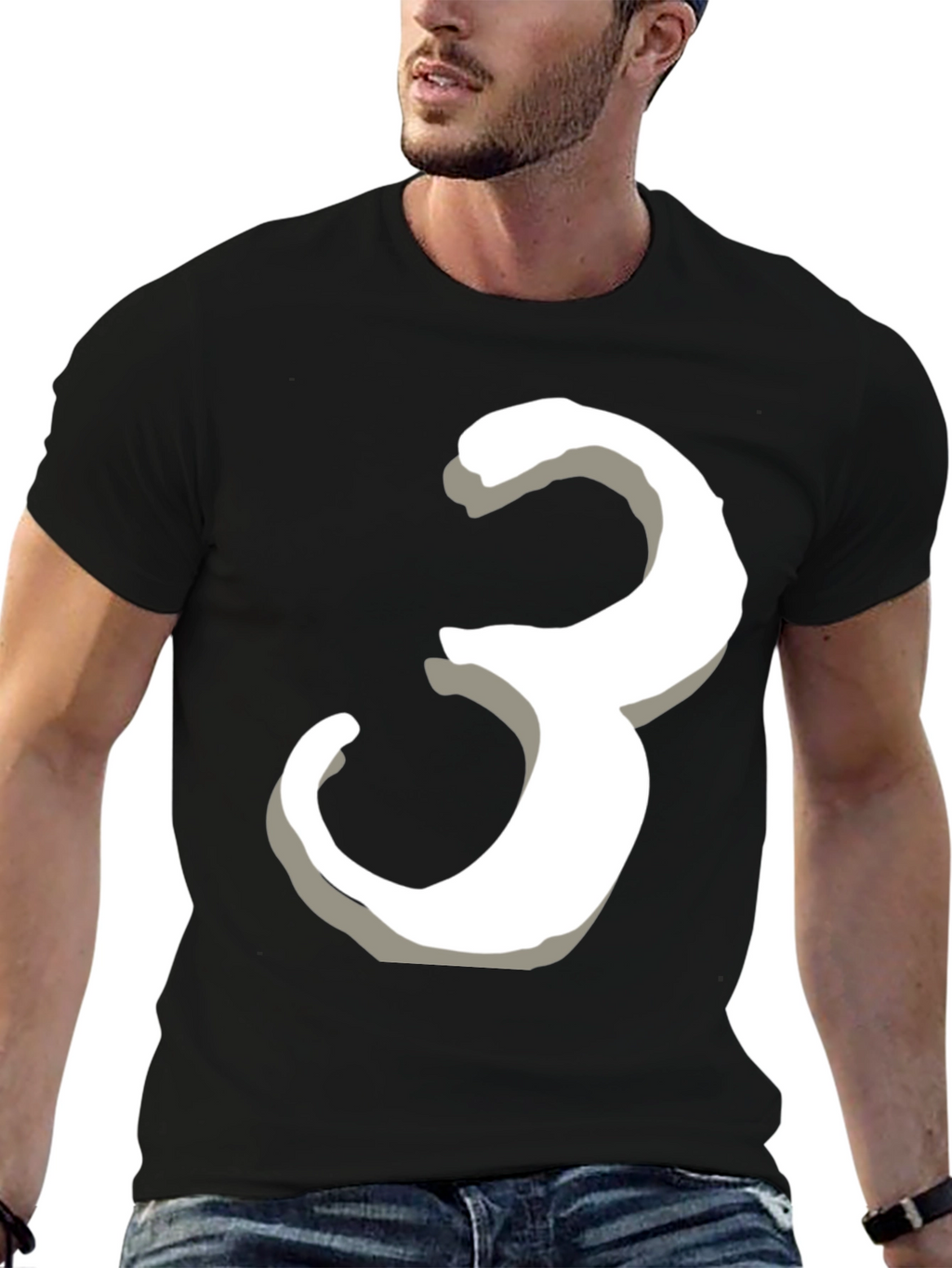 Number 3 Graphic Tee - Black Cotton T-Shirt