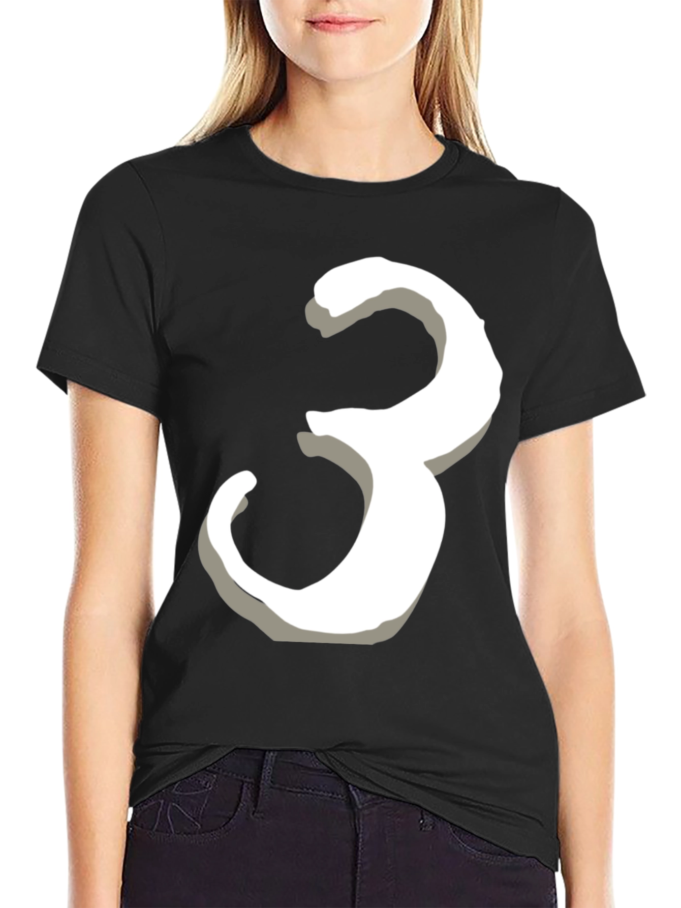 Number 3 Graphic Tee - Black Cotton T-Shirt