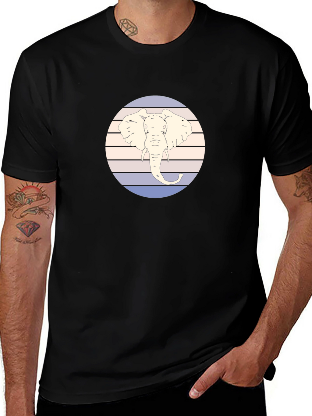 Elephant Graphic Tee - Retro Style Mens T-Shirt