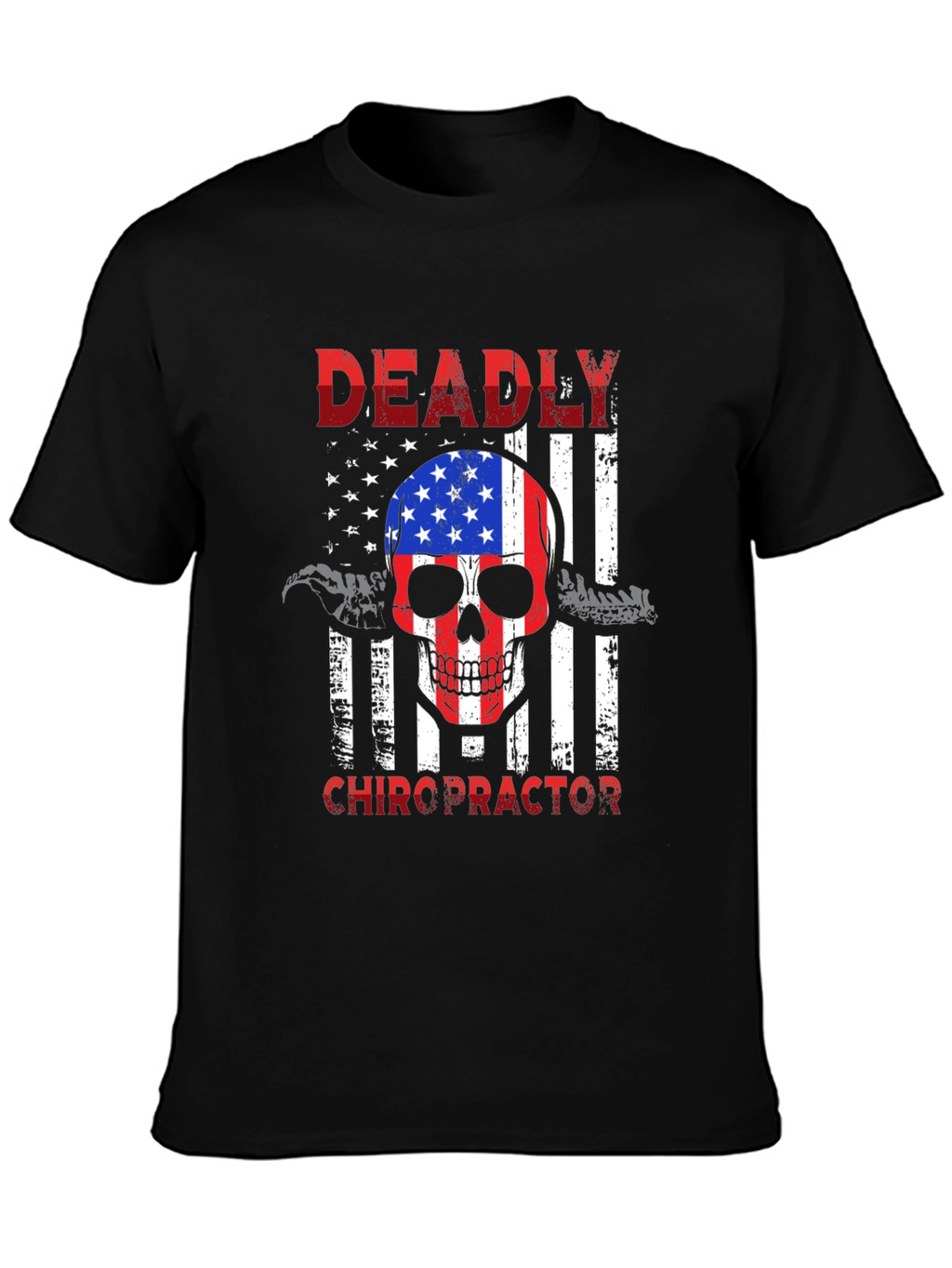Deadly Chiropractor USA Flag Skull Graphic Tee