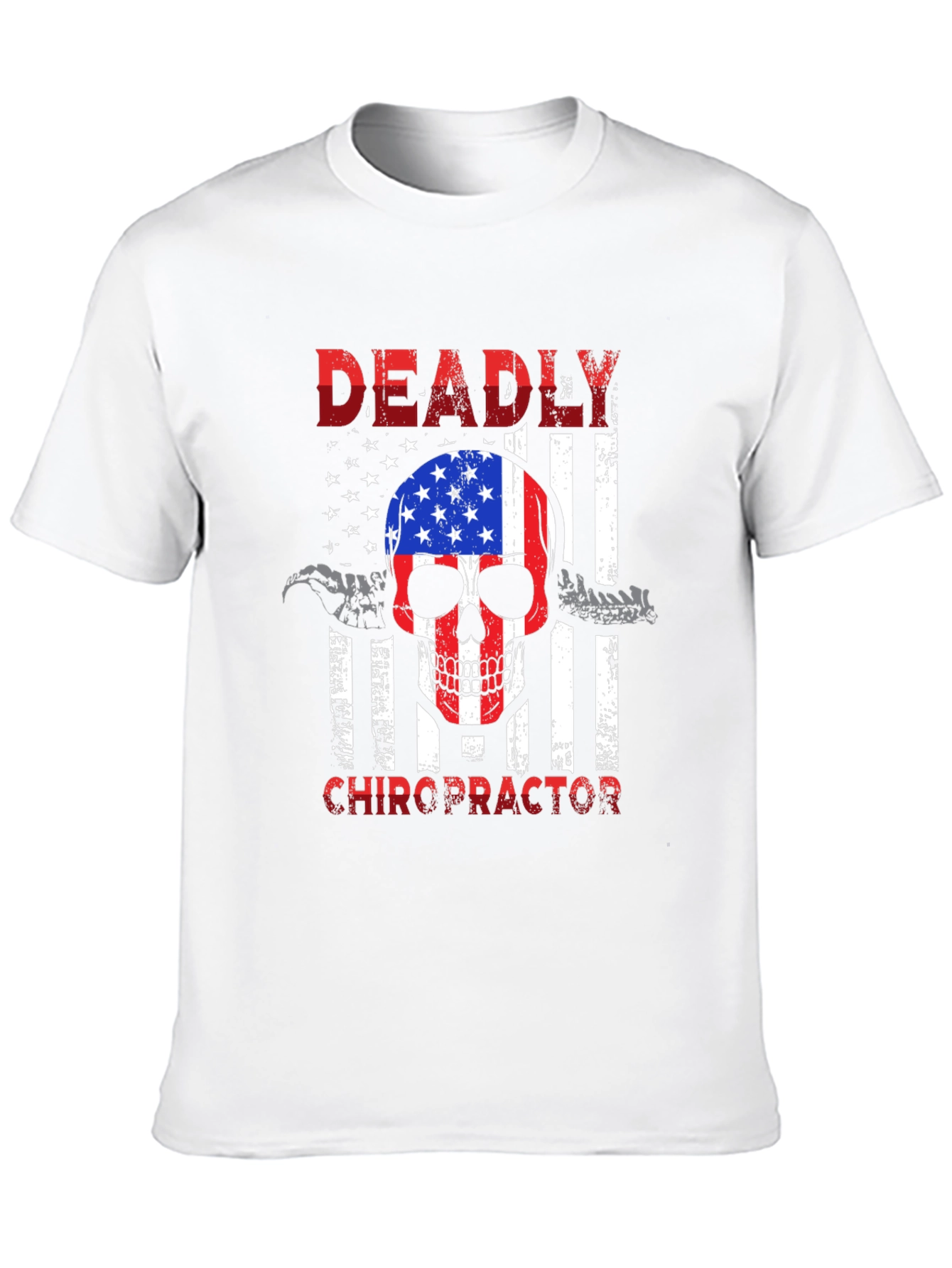 Deadly Chiropractor USA Flag Skull Graphic Tee