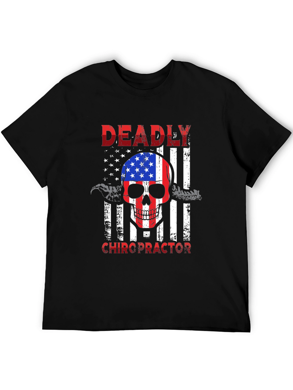 Deadly Chiropractor USA Flag Skull Graphic Tee