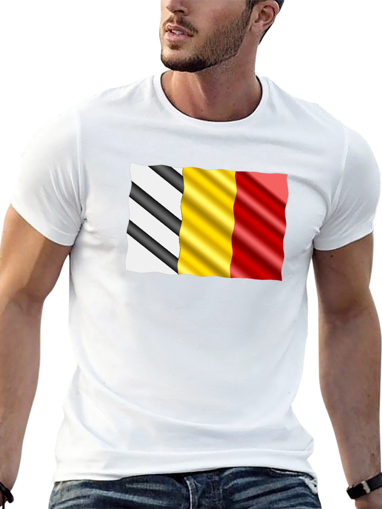 Wavy Belgium Flag Graphic Tee - Black Cotton T-Shirt