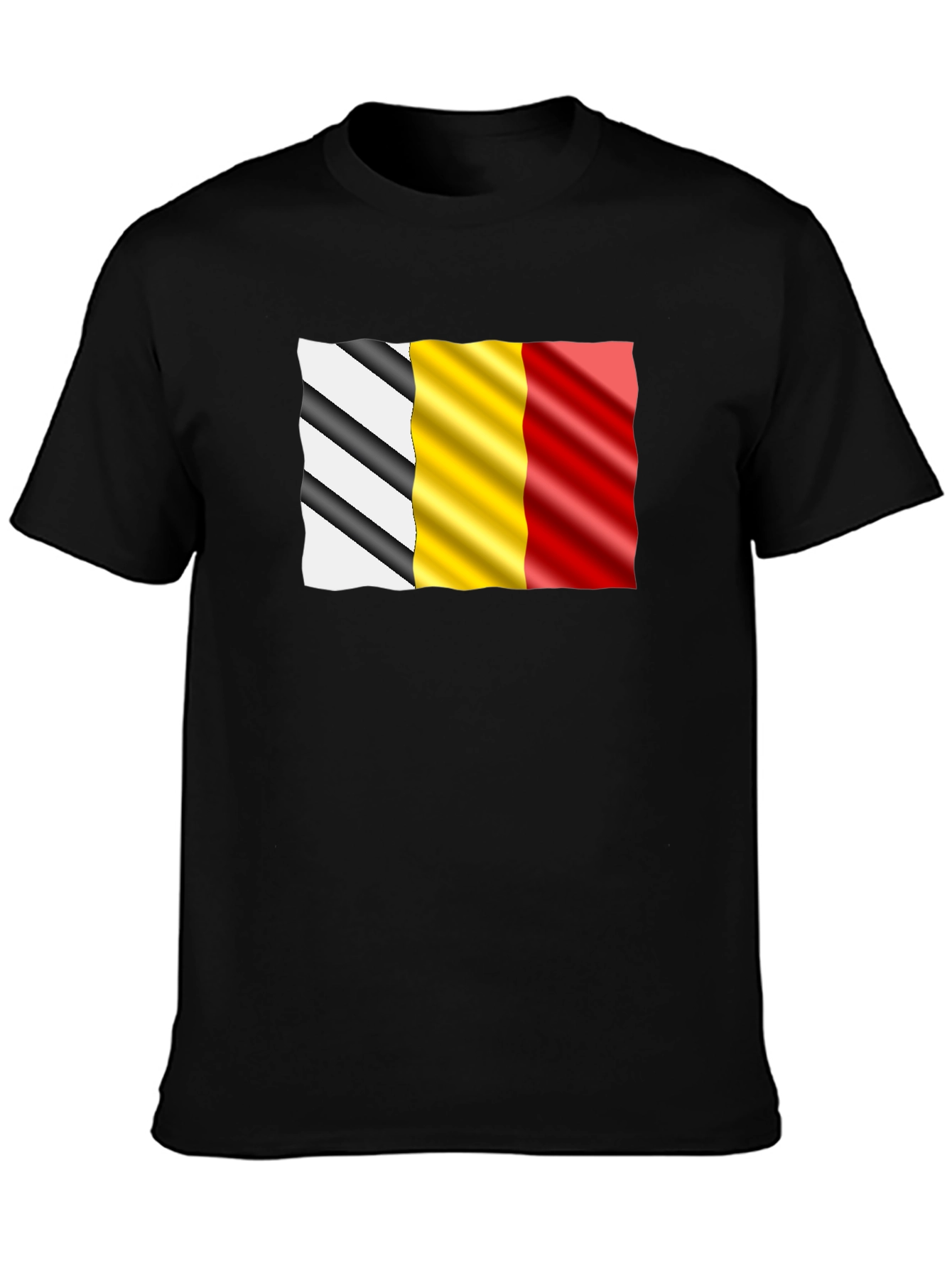 Wavy Belgium Flag Graphic Tee - Black Cotton T-Shirt