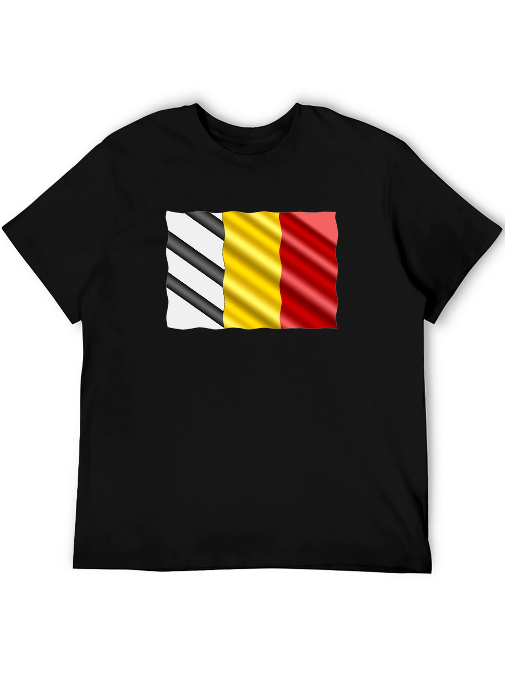 Wavy Belgium Flag Graphic Tee - Black Cotton T-Shirt