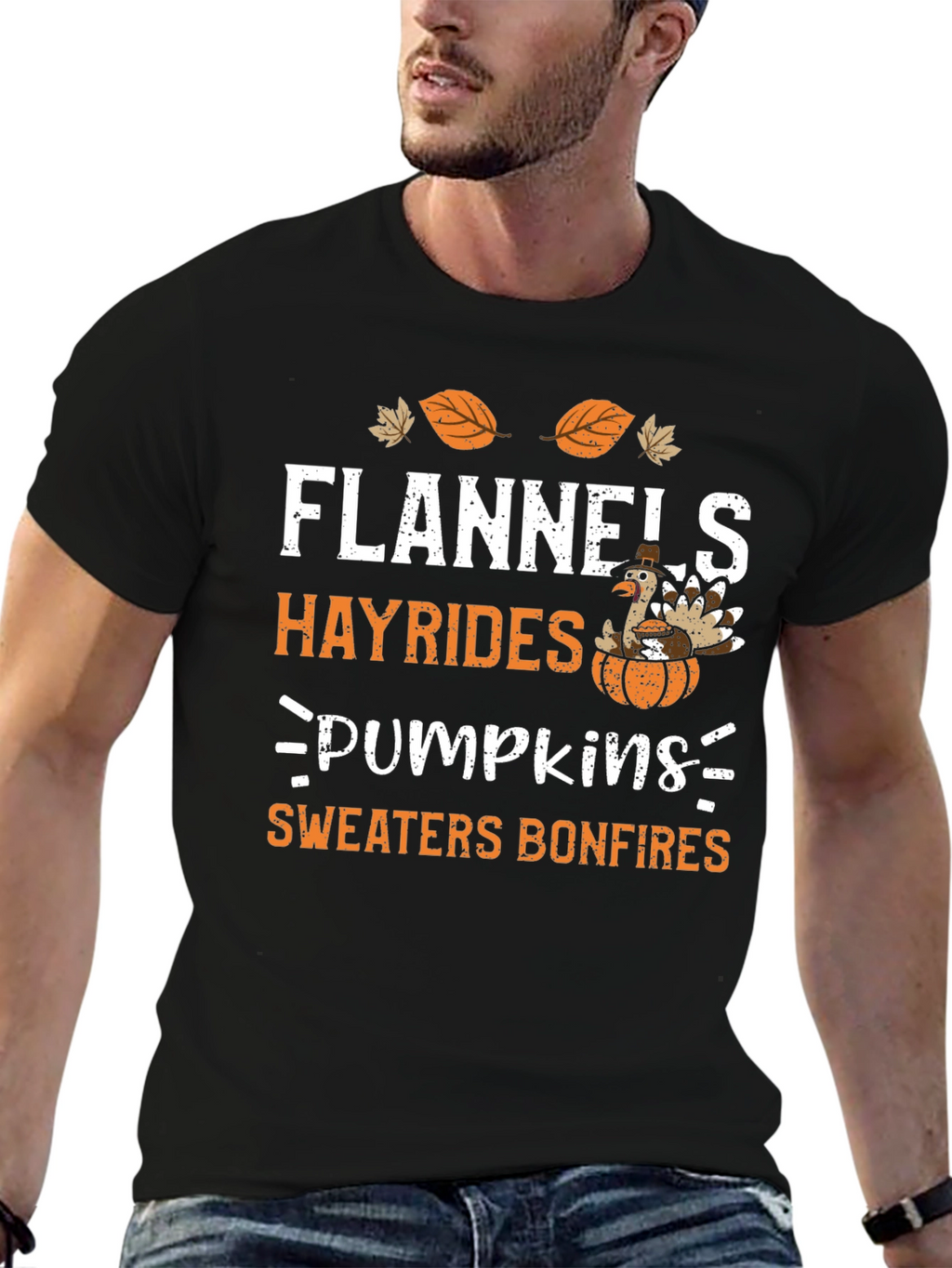 Flannels Hayrides Pumpkins Bonfires Thanksgiving Tee