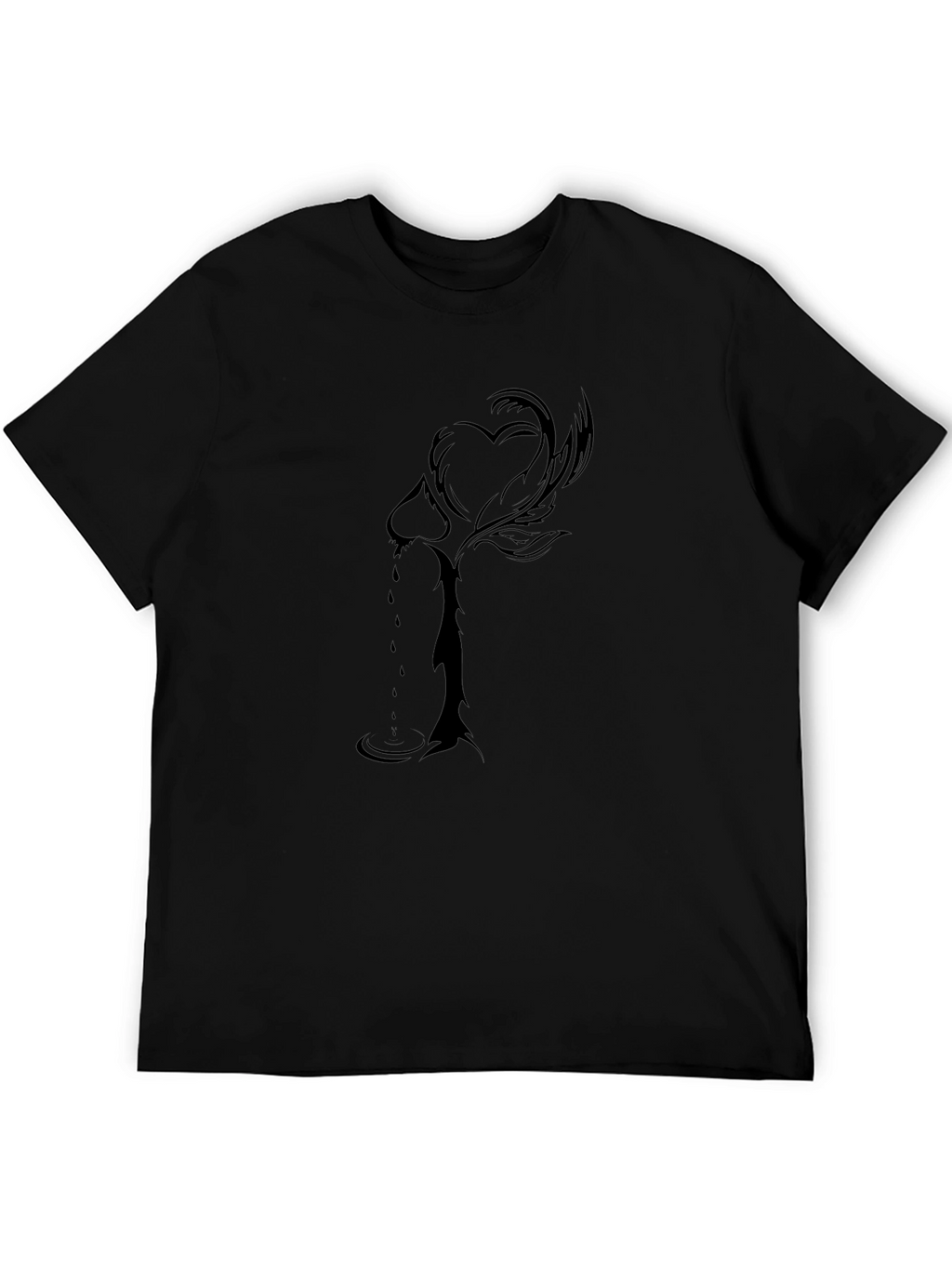 Mens Black Graphic Tee - Abstract Heart Design