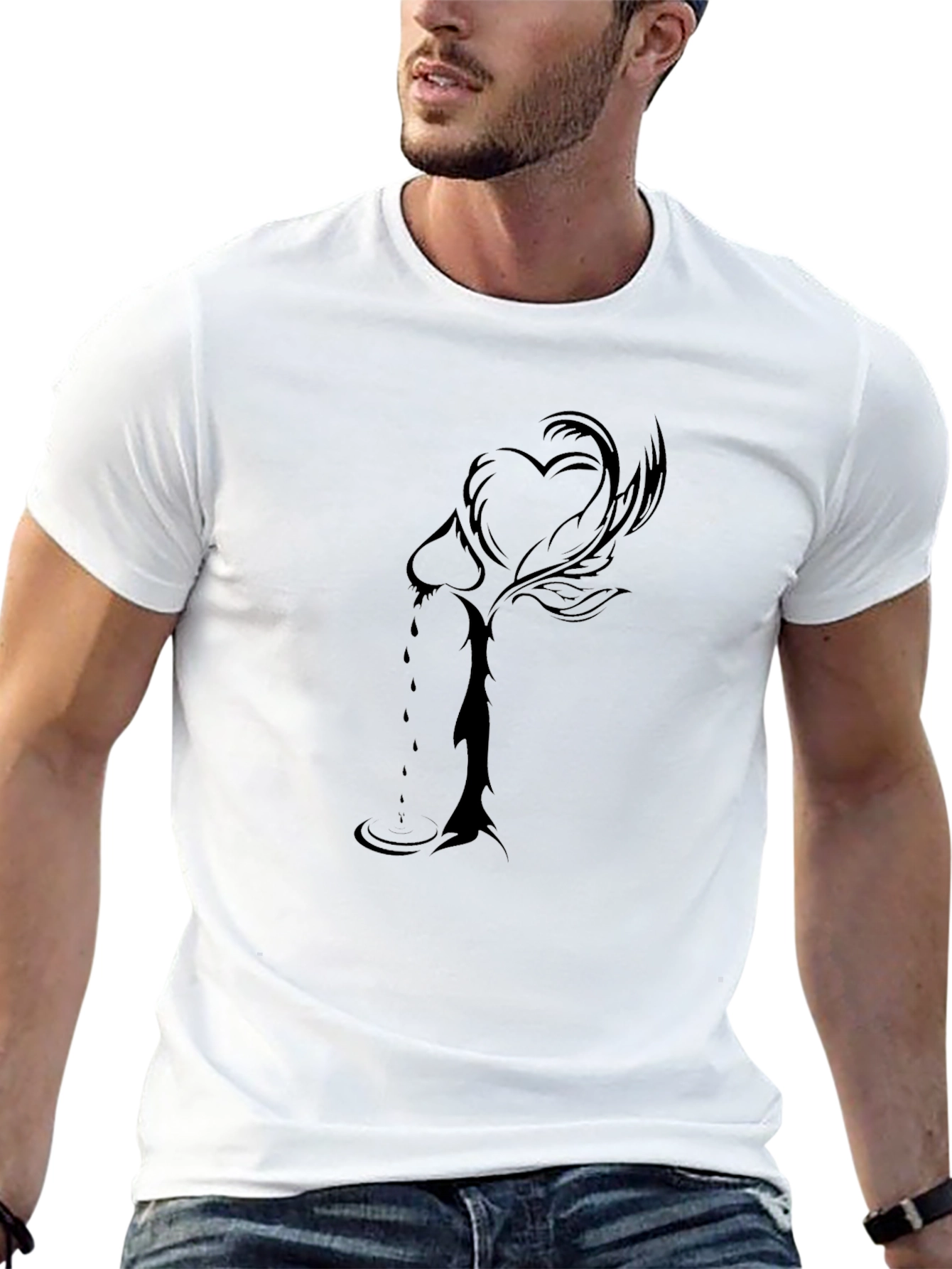 Mens Black Graphic Tee - Abstract Heart Design