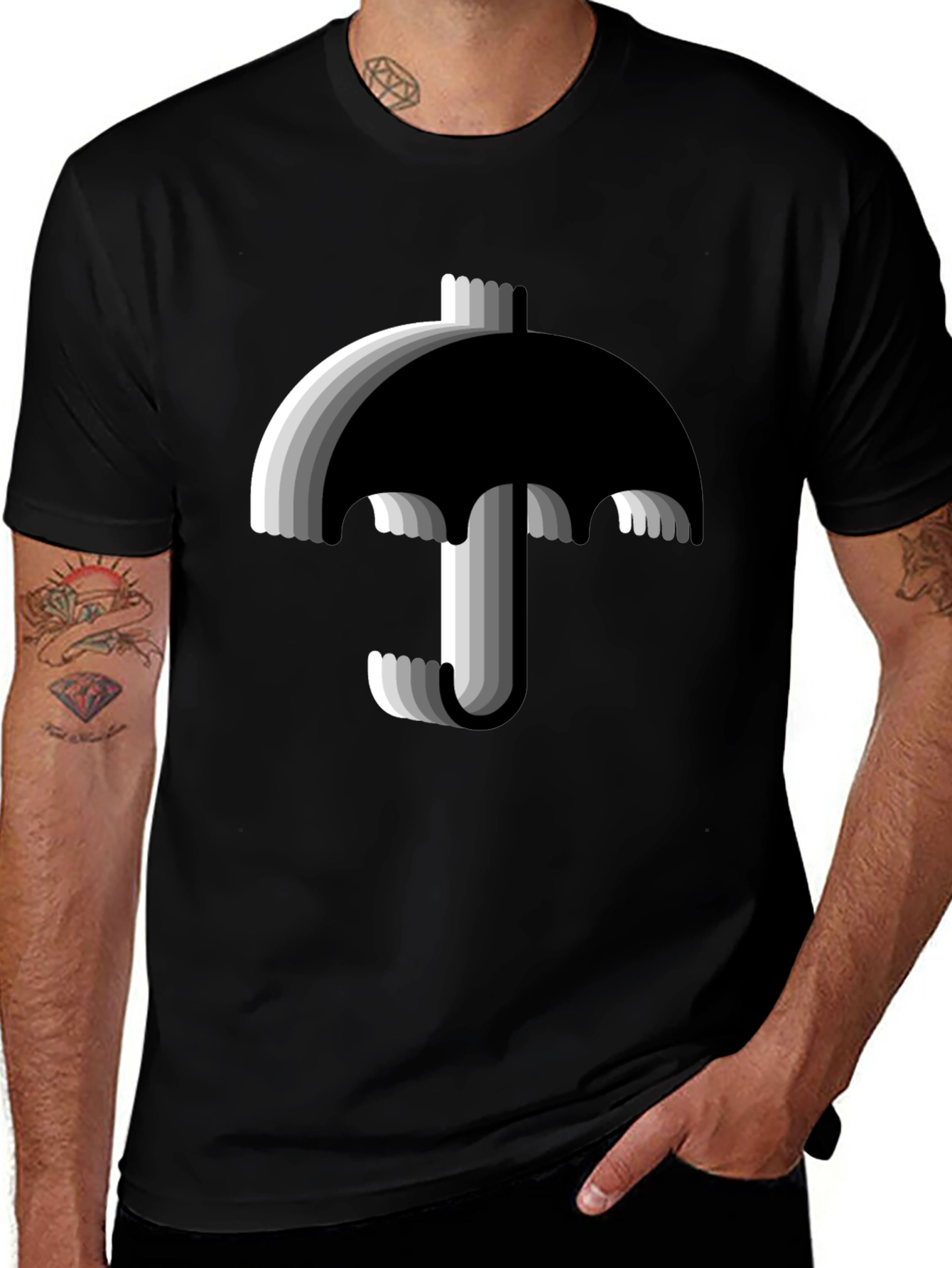 Modern Umbrella Graphic Tee - Black