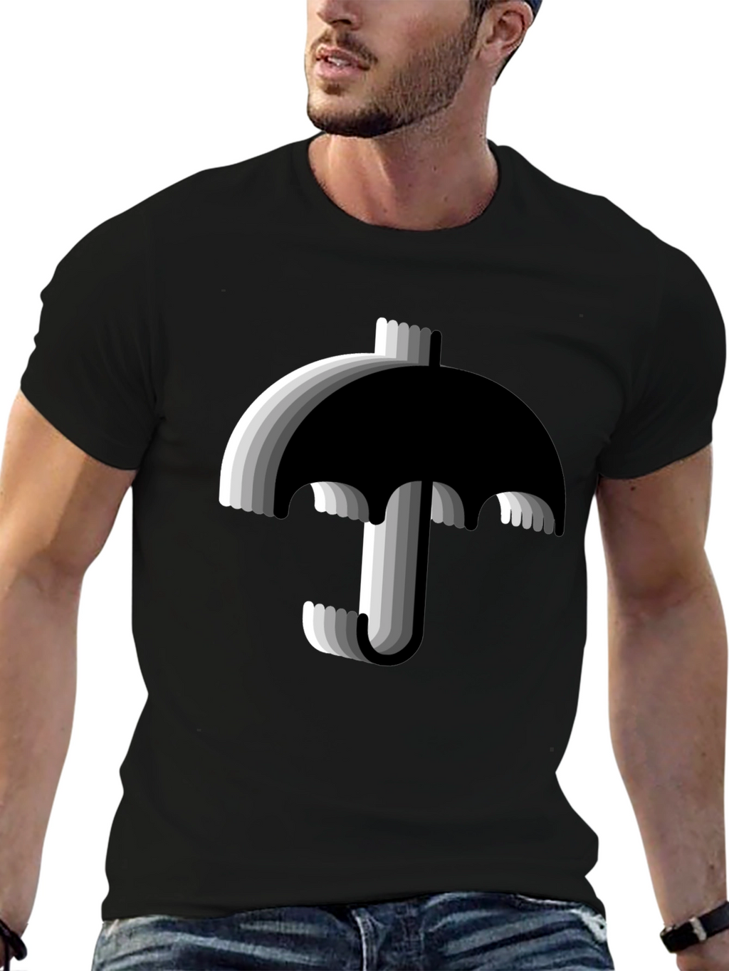 Modern Umbrella Graphic Tee - Black